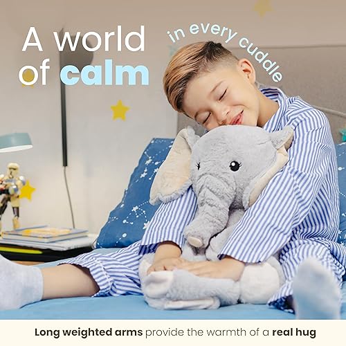 Miniatura 4 de Huggle Healers Peluche de elefante con peso, brazos reconfortantes de 4.5 libras de largo para abrazos relajantes, peluches con peso de primera