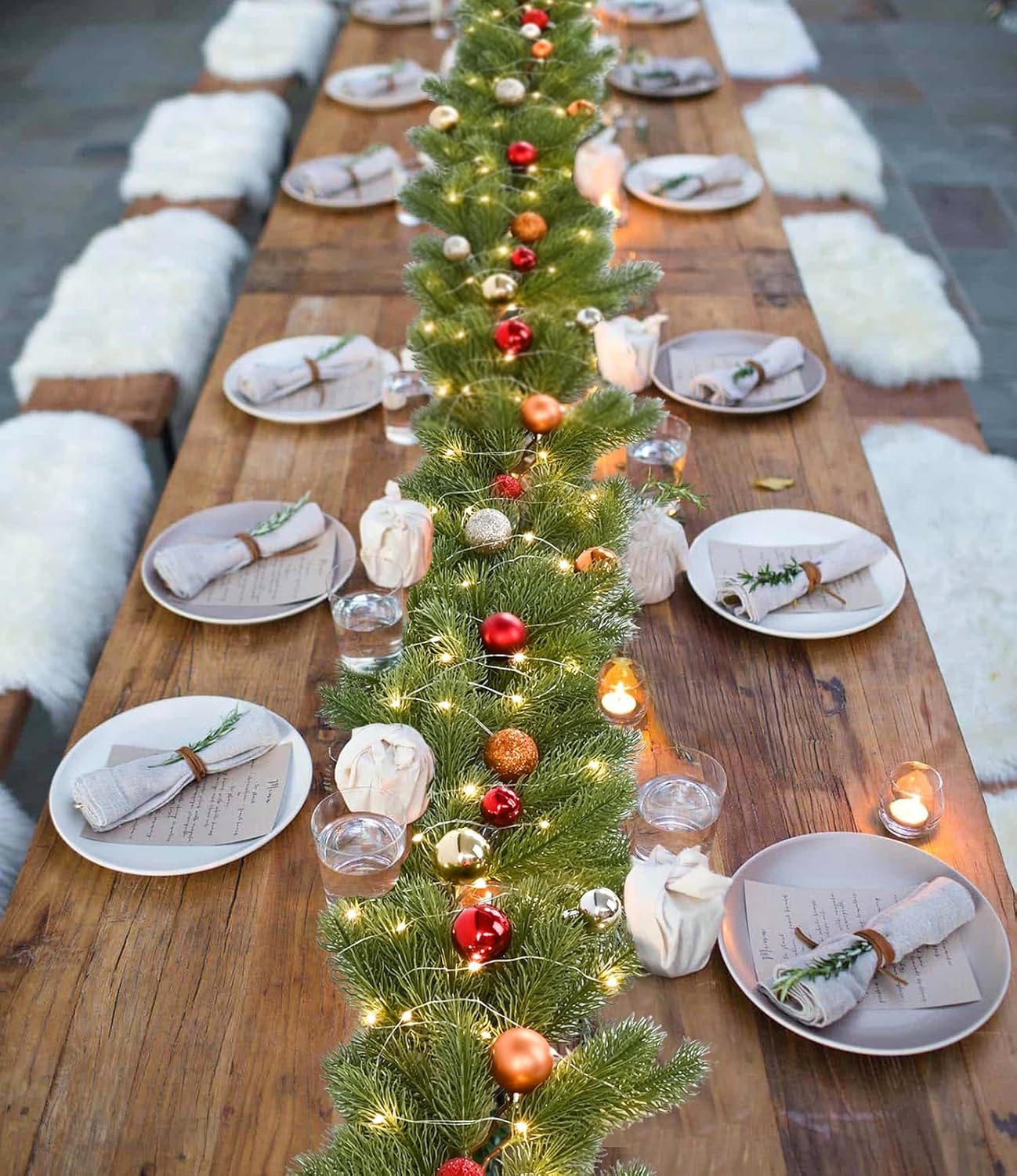 Lighted Pine Christmas Garland, 6ft Christmas Greenery Garlands with 50 Led Lights, Realistic Spruce Garland Cypress Garland for Table Centerpiece Home Holiday Mantel Fireplace Decor - Image 5