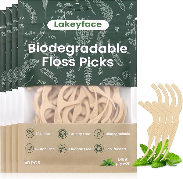 200 Count Biodegradable Dental Floss Picks, Eco Friendly Plant-Based Tooth Flossers for adults, Tear-Resistant Floss Sti