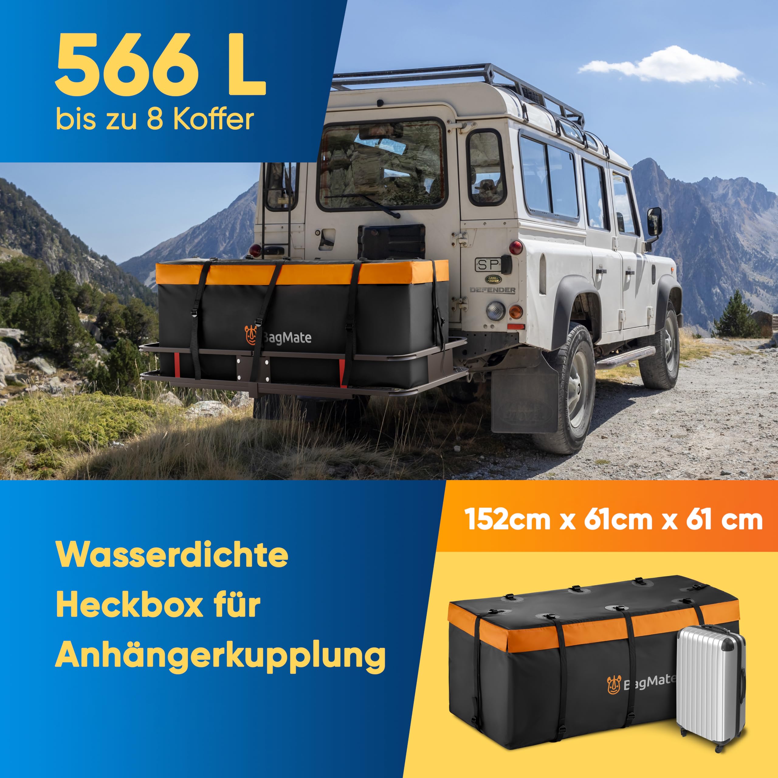 wasserdichte 566L Tragetasche für Anhängerkupplung, langlebige PVC-Plane, Cargo-Box mit Bonusschloss, robusten Gurten und Schnallen, Fahrzeug-Ladungsträger