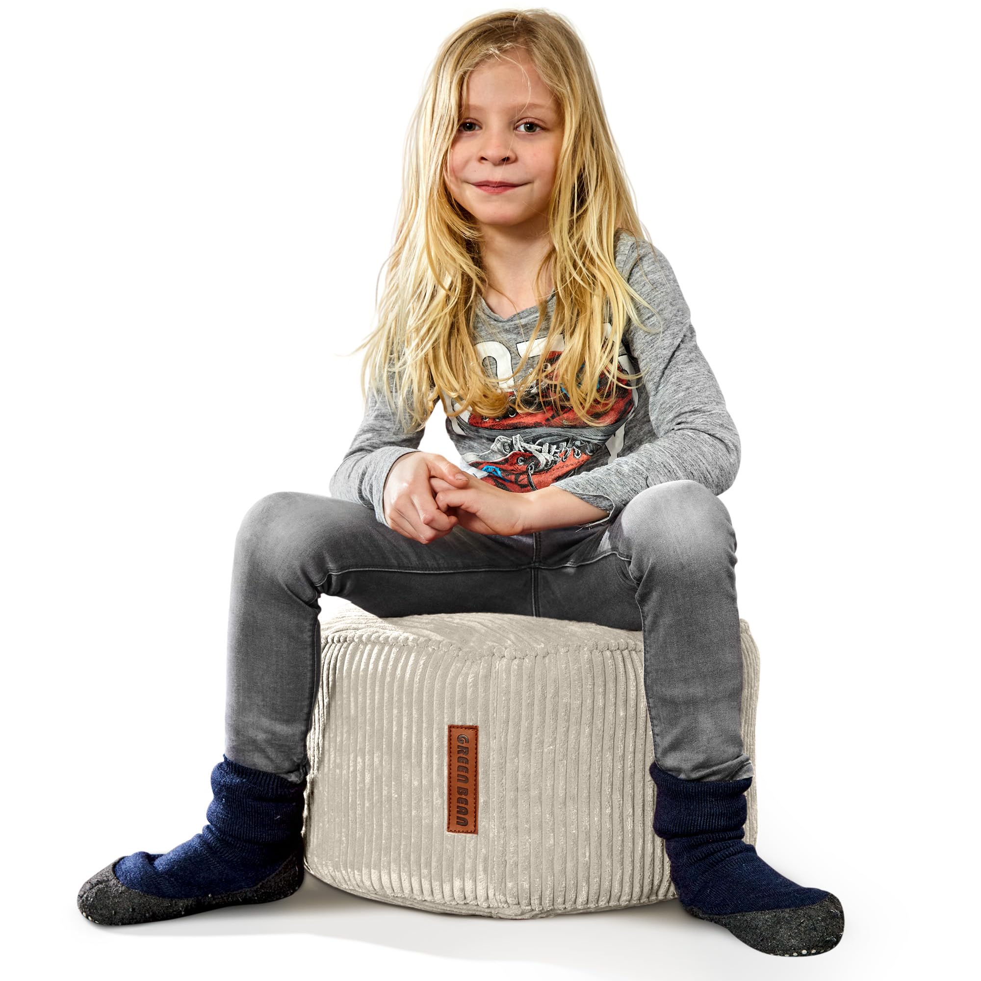 Green Bean Indoor Cord Sitzhocker Pouf Stay 45x25cm mit EPS-Perlen Füllung - kuschelig weich waschbar - die ideale Ergänzung zum Sitzsack für Kinder & Erwachsene - Beige