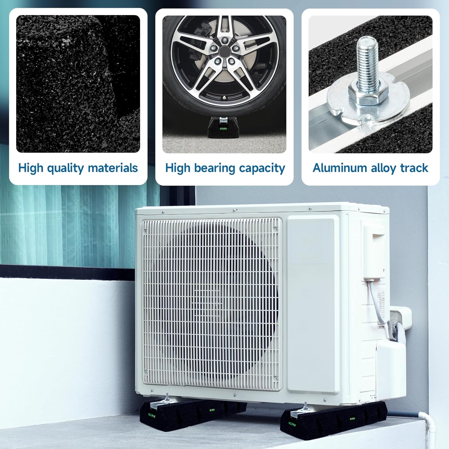 2PACK Mini Split Pad for 9000-60000BTU, Shockproof Rubber Floor Mounting Base Pad Heavy-Duty Air Conditioner Pad Kit Max Load 2000 Lbs for Outdoor Condenser Units (2PACK 9000-60000BTU)