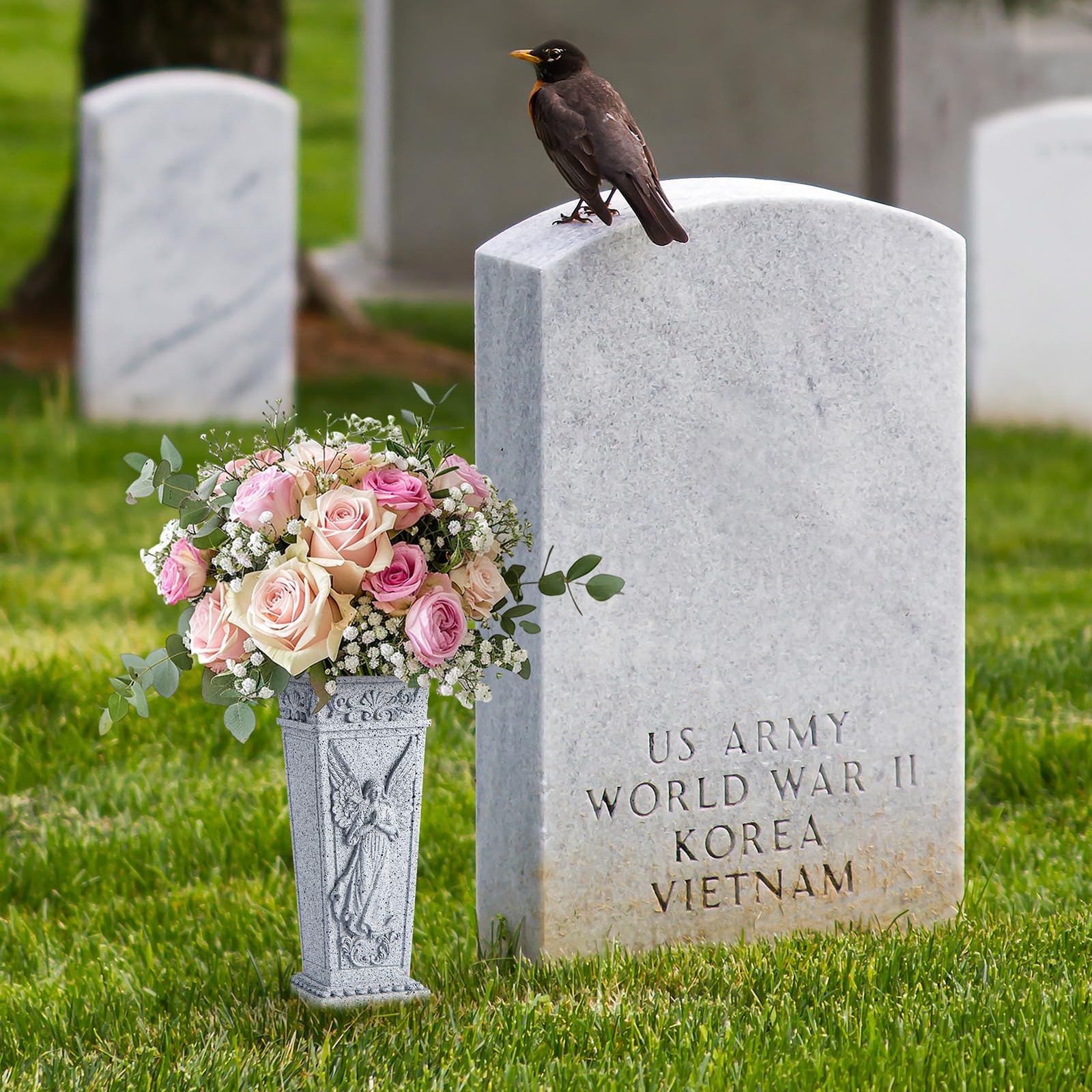 Grave Vase with Spike, Resin Memorial Vase Cemetery Flowers Holder for Headstone Grave, Cemetery, Garden, Lawn - Image 2