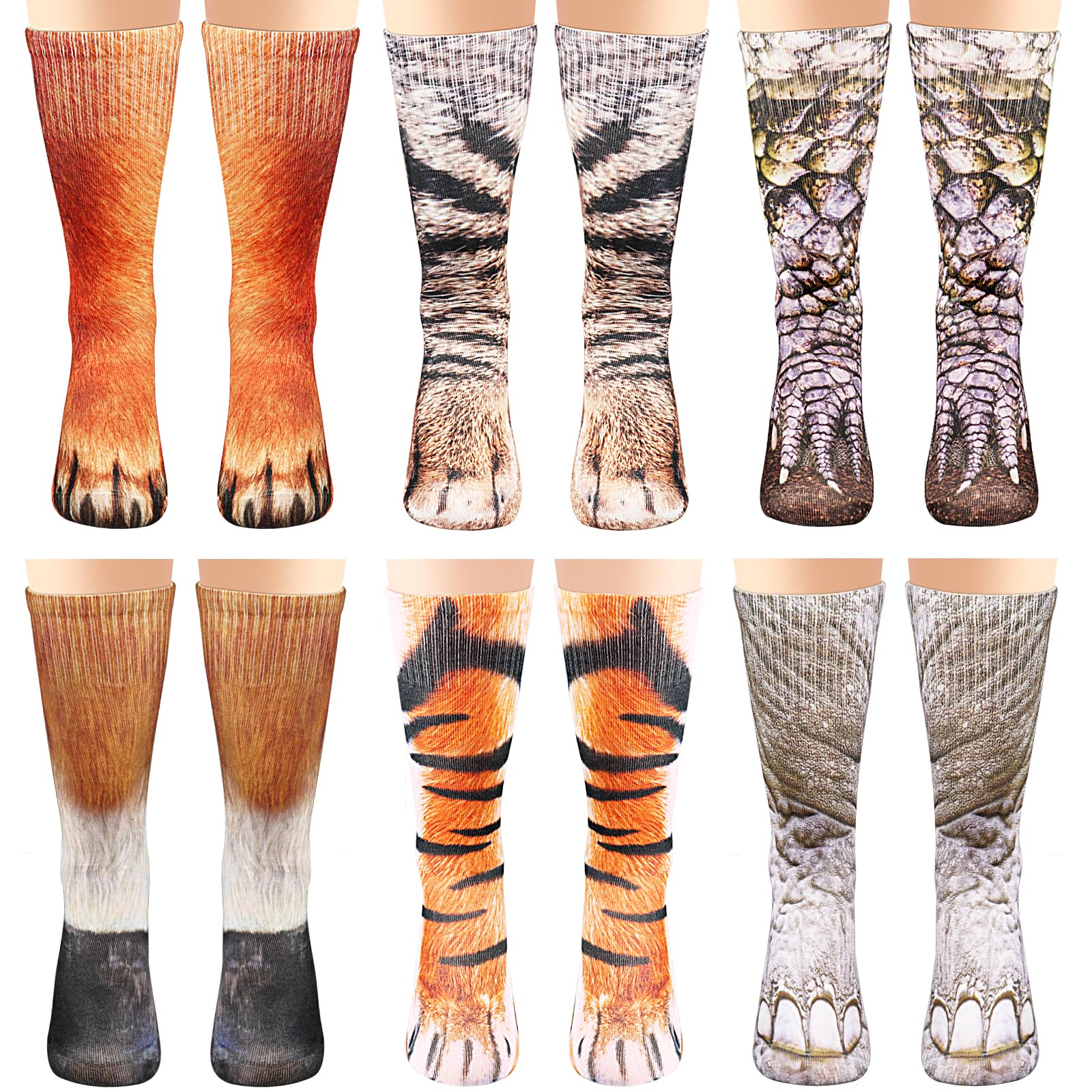 6 pares de calcetines de pata de animal: calcetines divertidos 3D de animales de Navidad, calcetines novedosos para adultos, mujeres, hombres, adolescentes, regalos de elefante blanco, Estilo