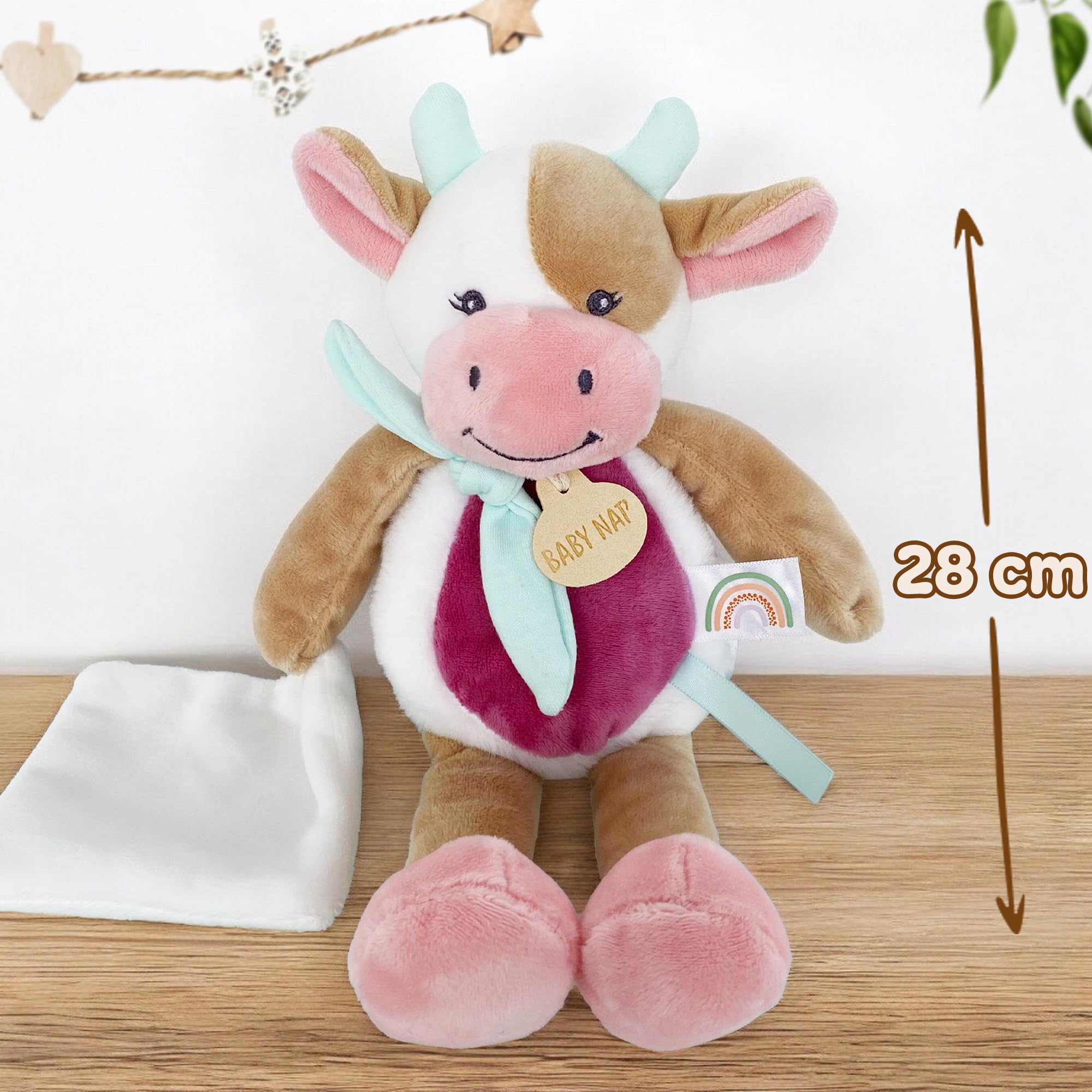 Produktbild von KDO MAGIC Personalisiertes Schmusetuch – Mit Namen, Motiv Rosa Mond & Roter Panda, Geschenk Zur Geburt