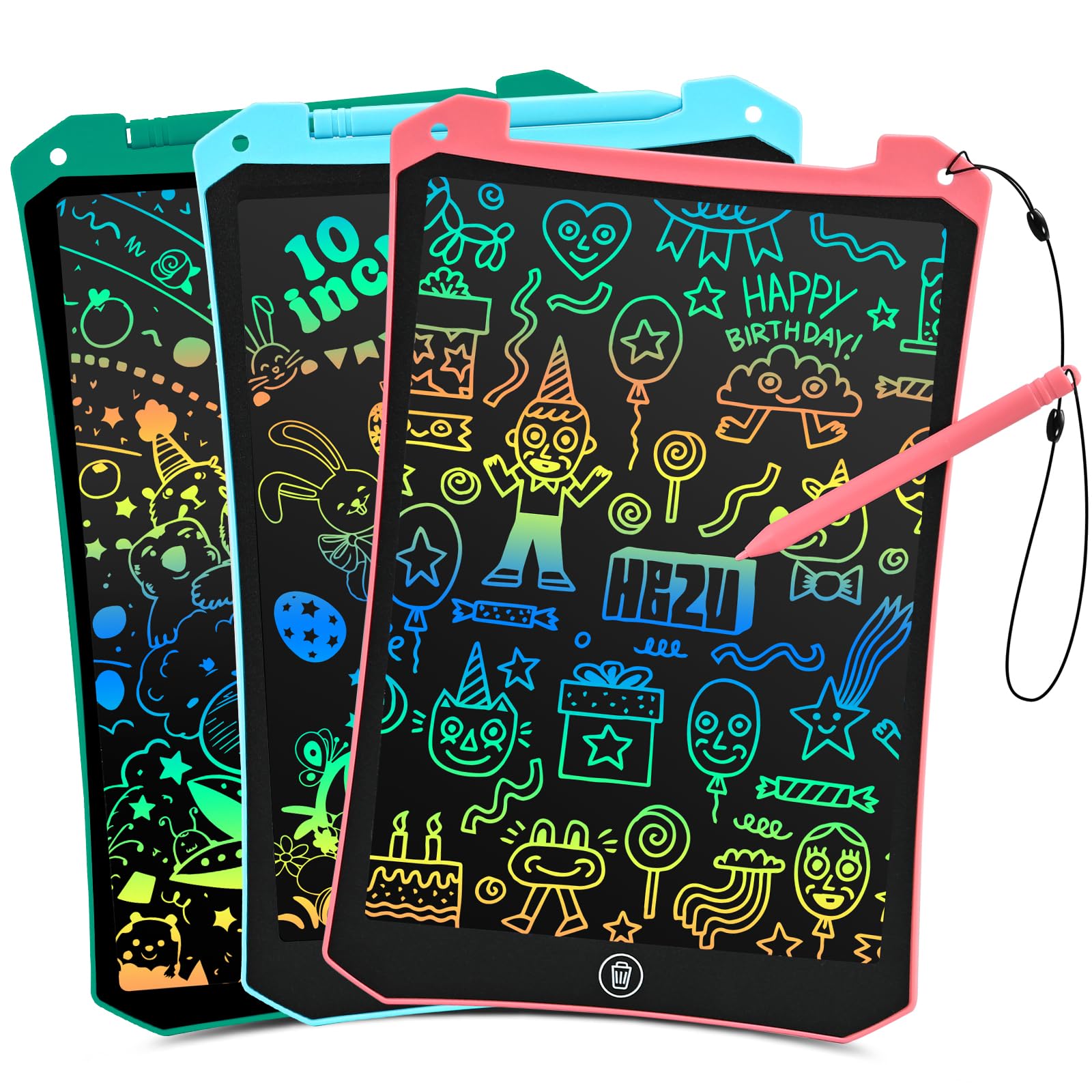 EooCoo Toddler Drawing Toys, 3 Pack 10" LCD Writing Tablet Learning Toys for Kids, Mess Free Coloring Used for Travel Games, Toddler Easter Basket