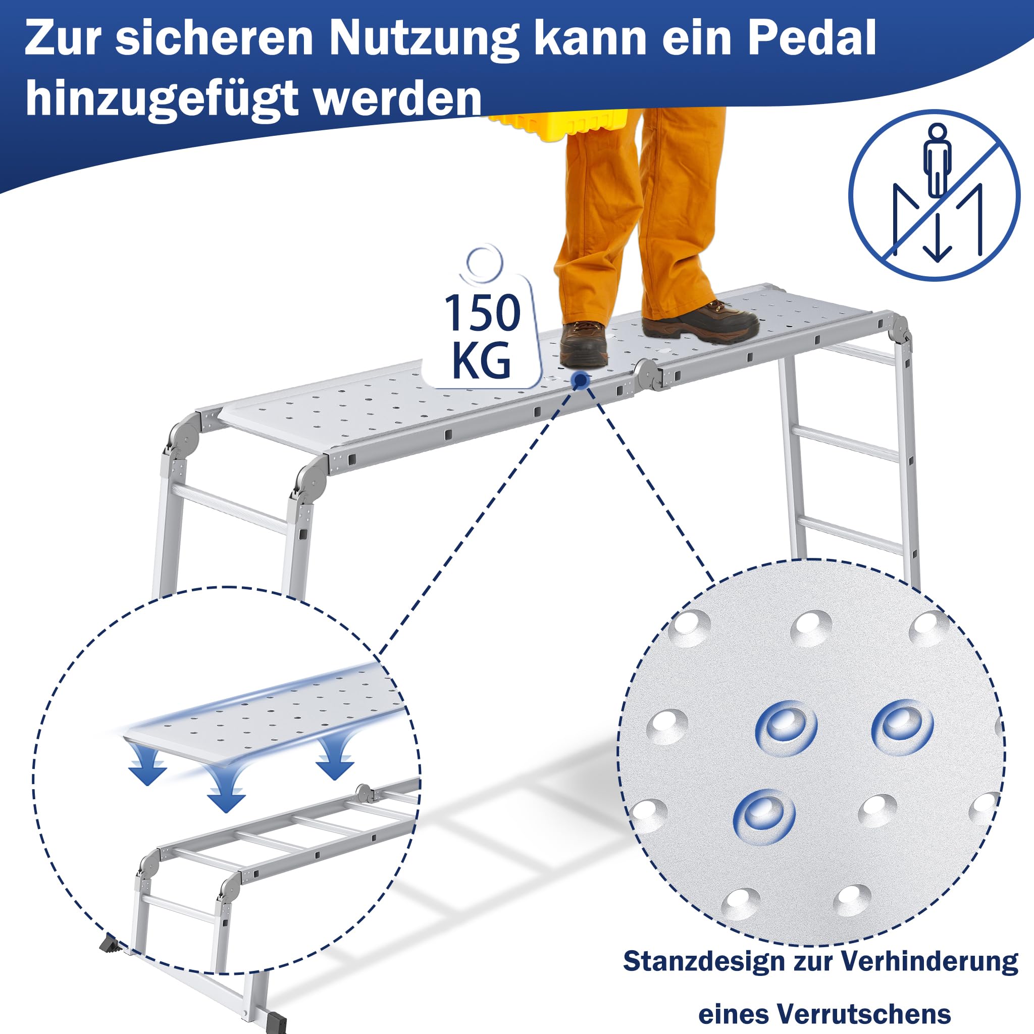XMTECH 340cm Leiter Mehrzweckleiter Klappleiter Gelenkleiter mit Plattform Aluleiter Multifunktionsleiter Kombileiter 6 in 1 Anlegeleiter Stehleiter aus Aluminium - 4x3 Stufen, Silber