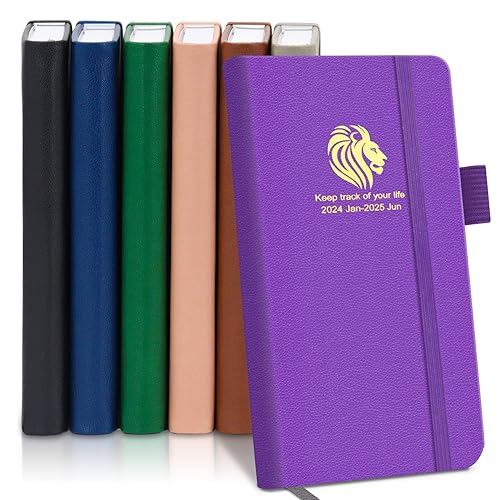 BLESWIN Pocket Diary Week to View 3.5" x 6.7", 18 Months (Jan 2024 - Jun 2025) Organizer Planner, A6 Planner Pocket Size Productivity Planner with Elegant Leather, Pen Loop, Inner Pocket Purple