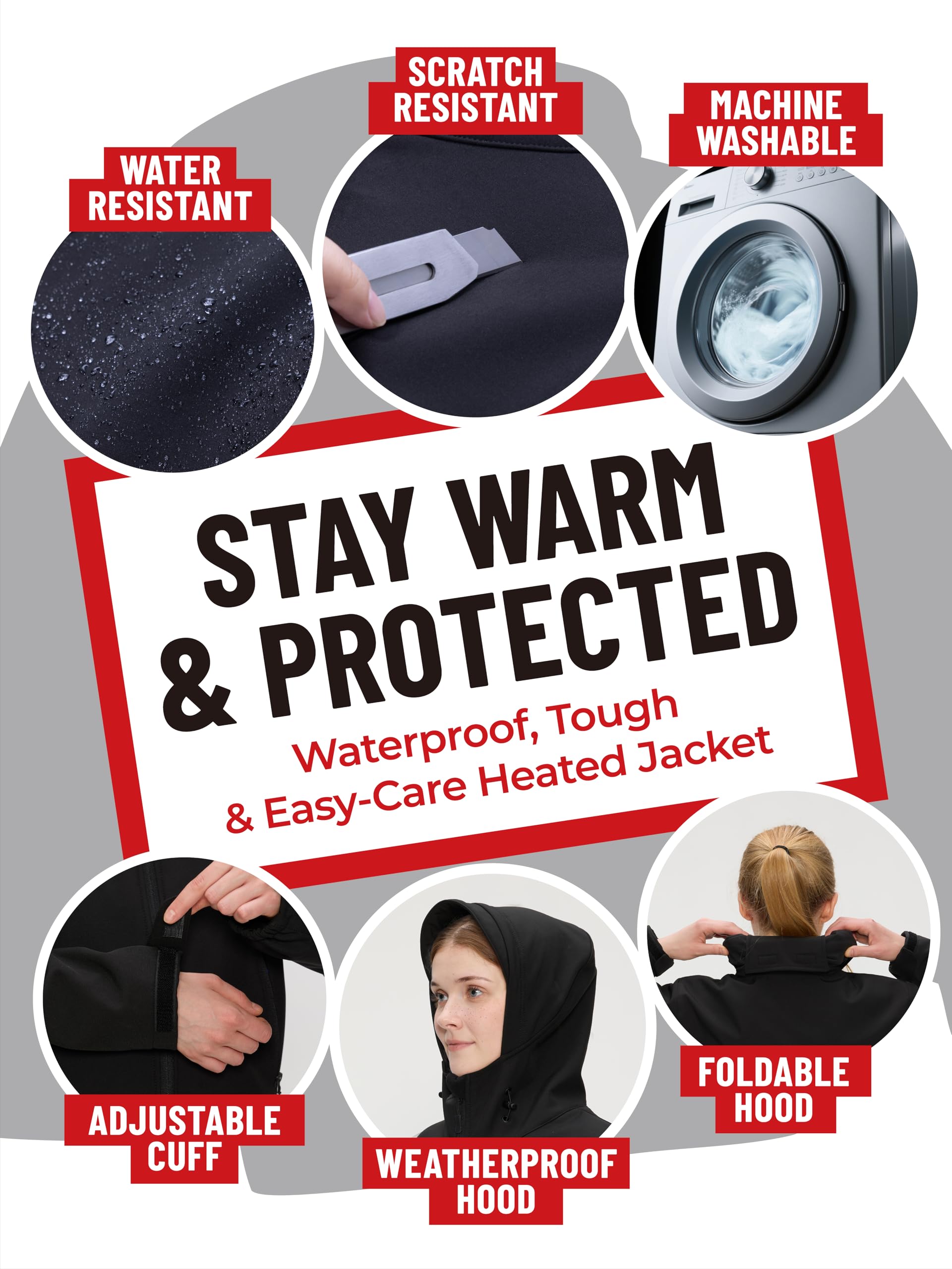 Veste chauffante pour femme avec batterie 12V - Manteau chauffant Softshell 5 zones de chaleur pour la randonnée et les loisirs en plein air
