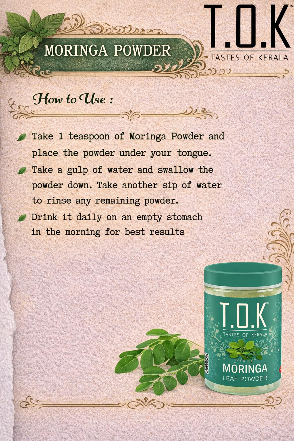 T.O.K Tastes of Kerala Pure Moringa Leaf Powder 150g | 100% Natural Superfood Greens | Nutrient-Rich Herbal Powder for Energy, Immunity & Detox Support | Vegan, Chemical-Free Wellness Supplement — Amazon image 8