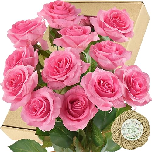 Miniatura 203 de FiveSeasonStuff 12 tallos de flores artificiales, rosas de seda de tacto real para decoración de bodas, ramos de novia, centros de mesa, fiestas y 9