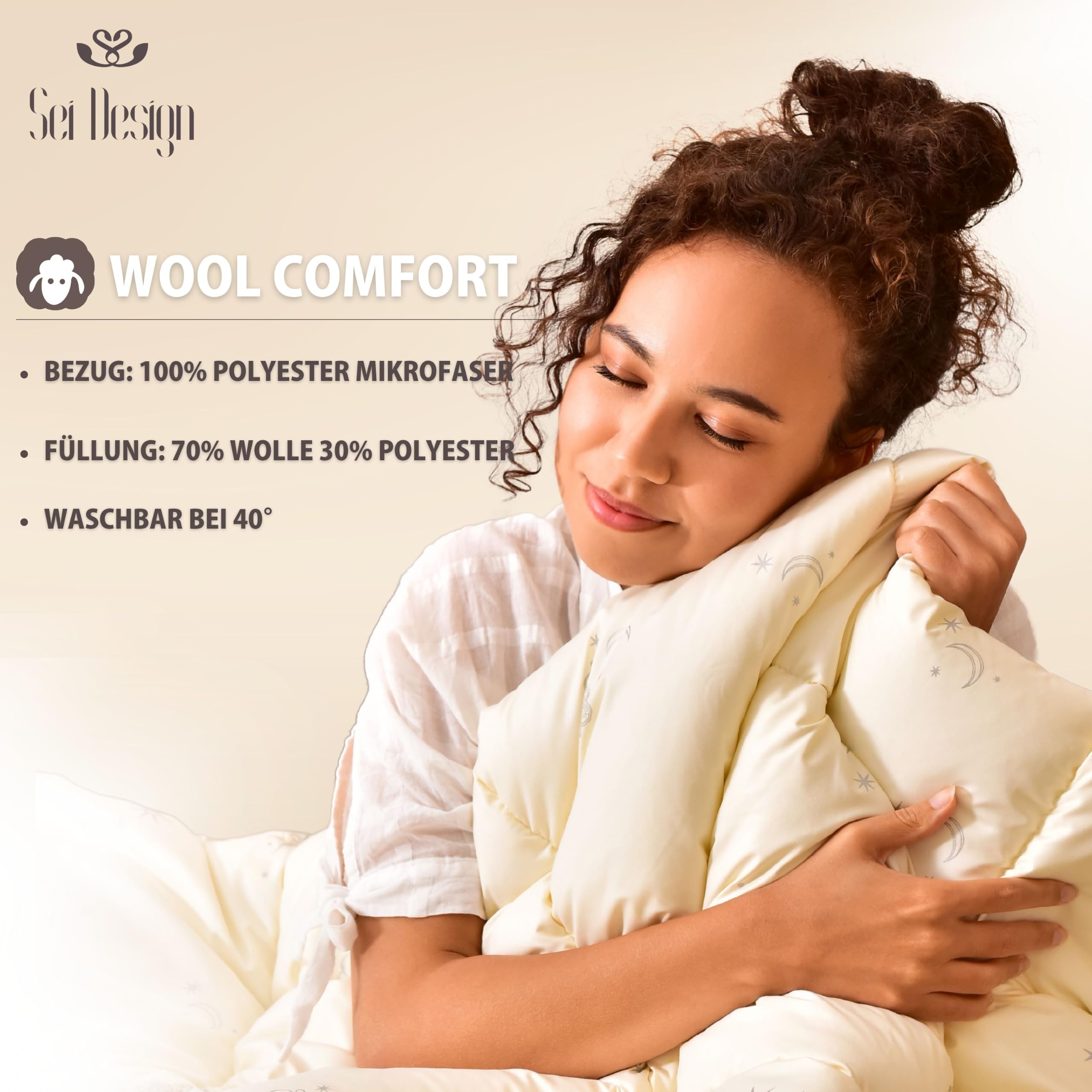 sei Design Wolle Bettdecke Wool Comfort mit feinste Schurwolle gefüllt - Winterwarm 220x200 - Bezug - weiche Mikrofaser