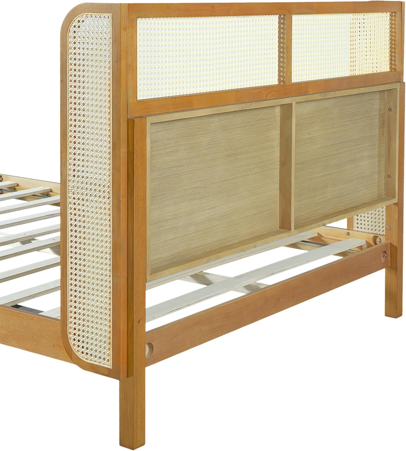 Merax Queen Size Premium Rubber Wood Platform Bed Frame, with Headboard, Mid Century Modern, Natural - Image 8