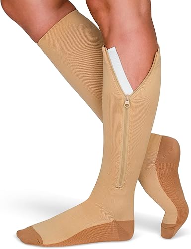 Calcetines de compresión con cremallera TheraMagic para hombres y mujeres, 20-30mmHg, punta cerrada, calcetín de compresión graduado con cremallera