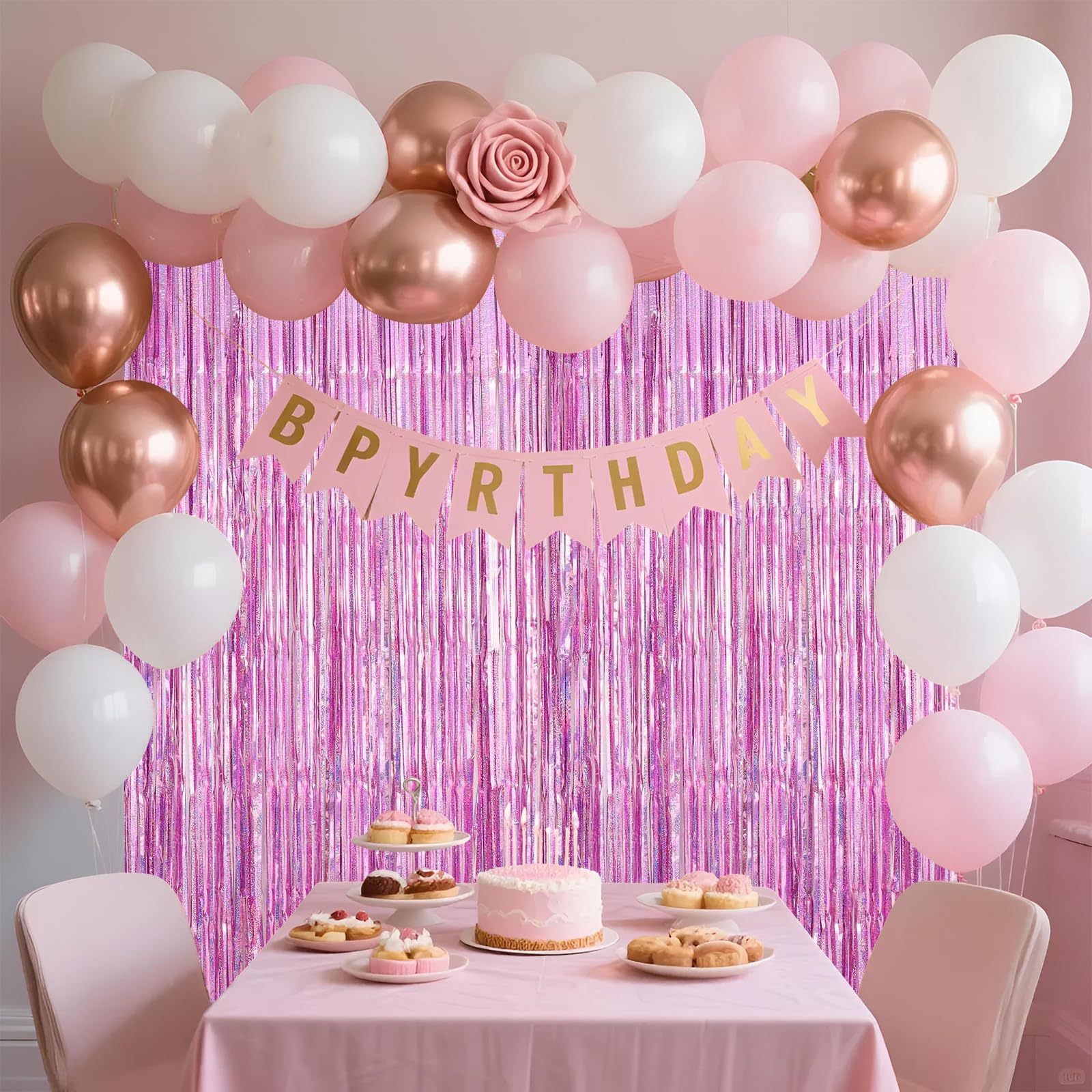 6 Pièces Rideau Anniversaire Rose 1mX2m Rideau Frange Scintillants Rideaux à Franges Rideaux Anniversaire pour le Nouvel An Soirée Disco Mur Photo Fête Mariage Décoration