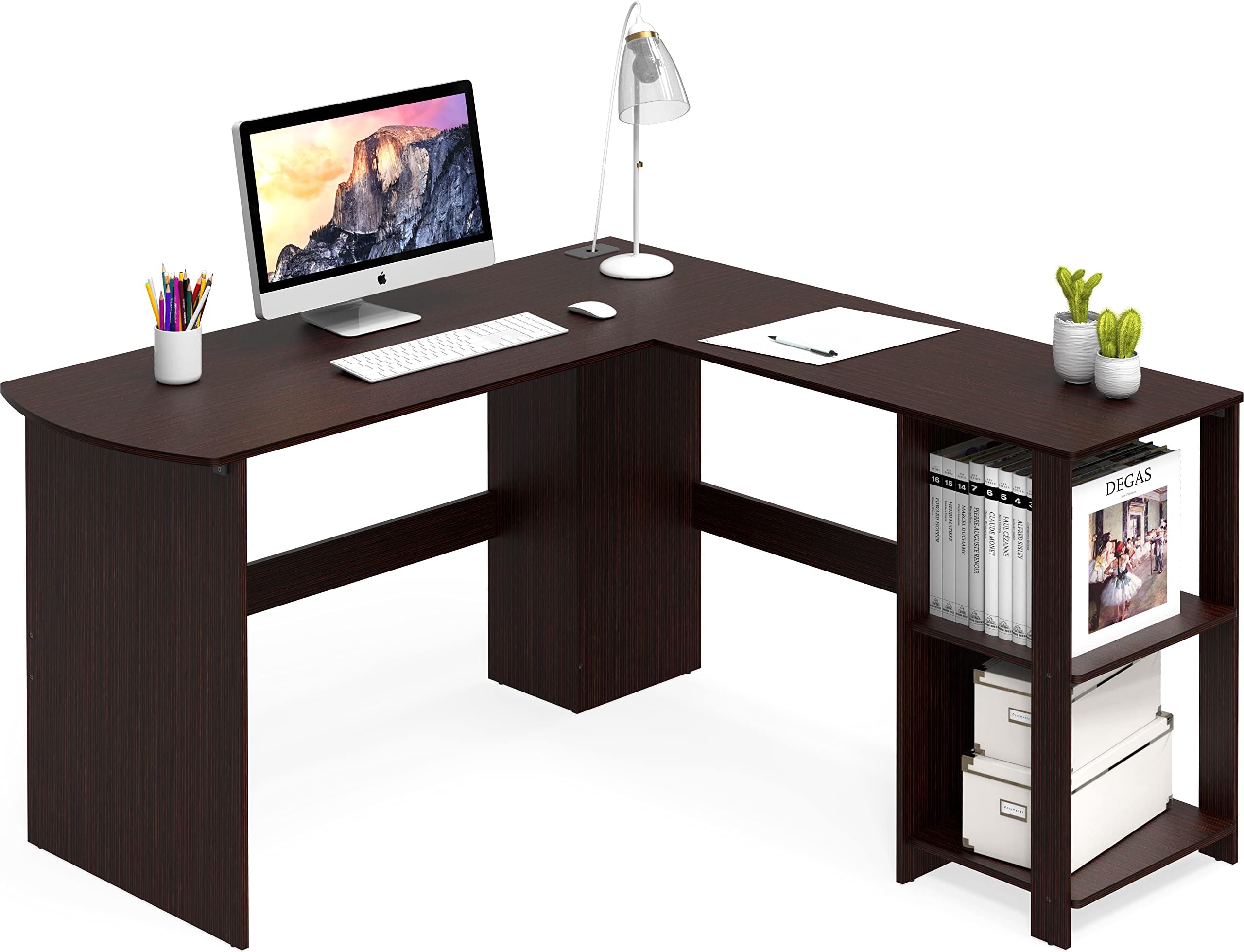 SHW 51 x 51 Inches L-Shaped Home Office Wood Corner Desk wtih Storage, Espresso