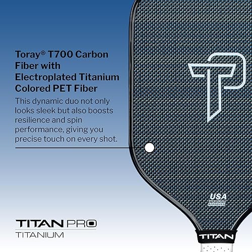 Miniatura 5 de Titan Pro - Paleta de pickleball de titanio, aprobada por Pickleball, opciones de 0.551 in y 0.630 in, revolucionario núcleo Nomex y PP Duo, mango