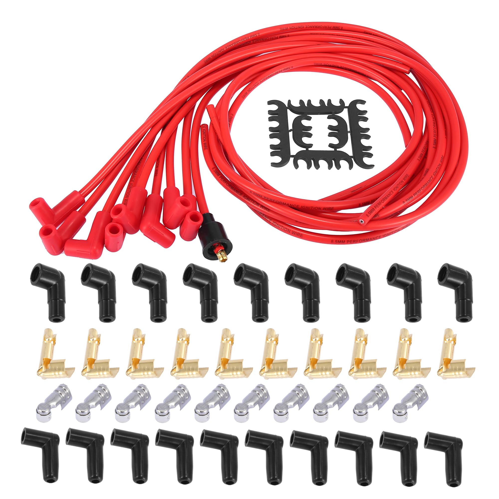 X AUTOHAUX Vehículo 8mm Universal Chispa Bujía Encendido Cable Rojo Repuesto Juego
