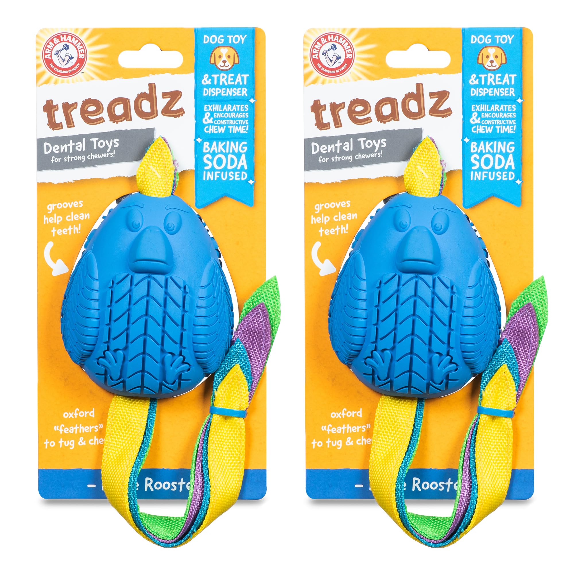 Arm & Hammer Super Treadz Baking Soda Dental Dog Chew Toy, Large, Rooster