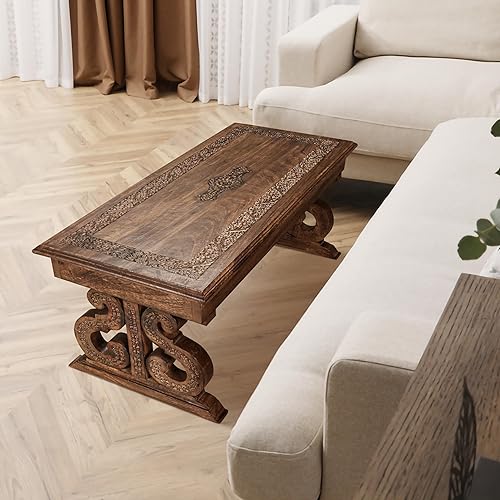 Miniatura 9 de Mesa de centro, mesas de centro de madera para sala de estar, mesa de centro de madera hecha de madera de mango, mesa de centro rectangular de