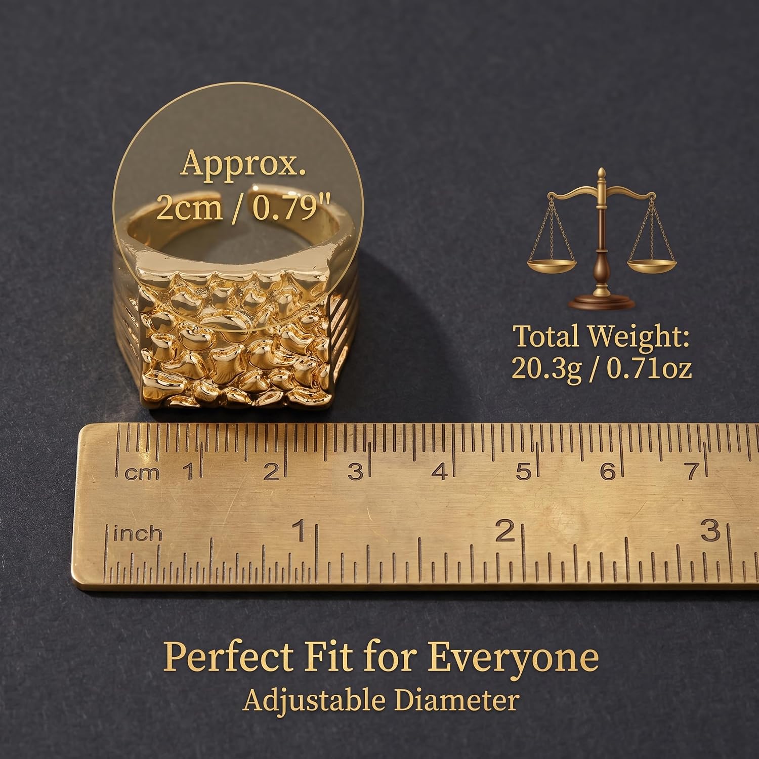 3-Piece Gold Rings for Men Chunky Hammered Texture Band