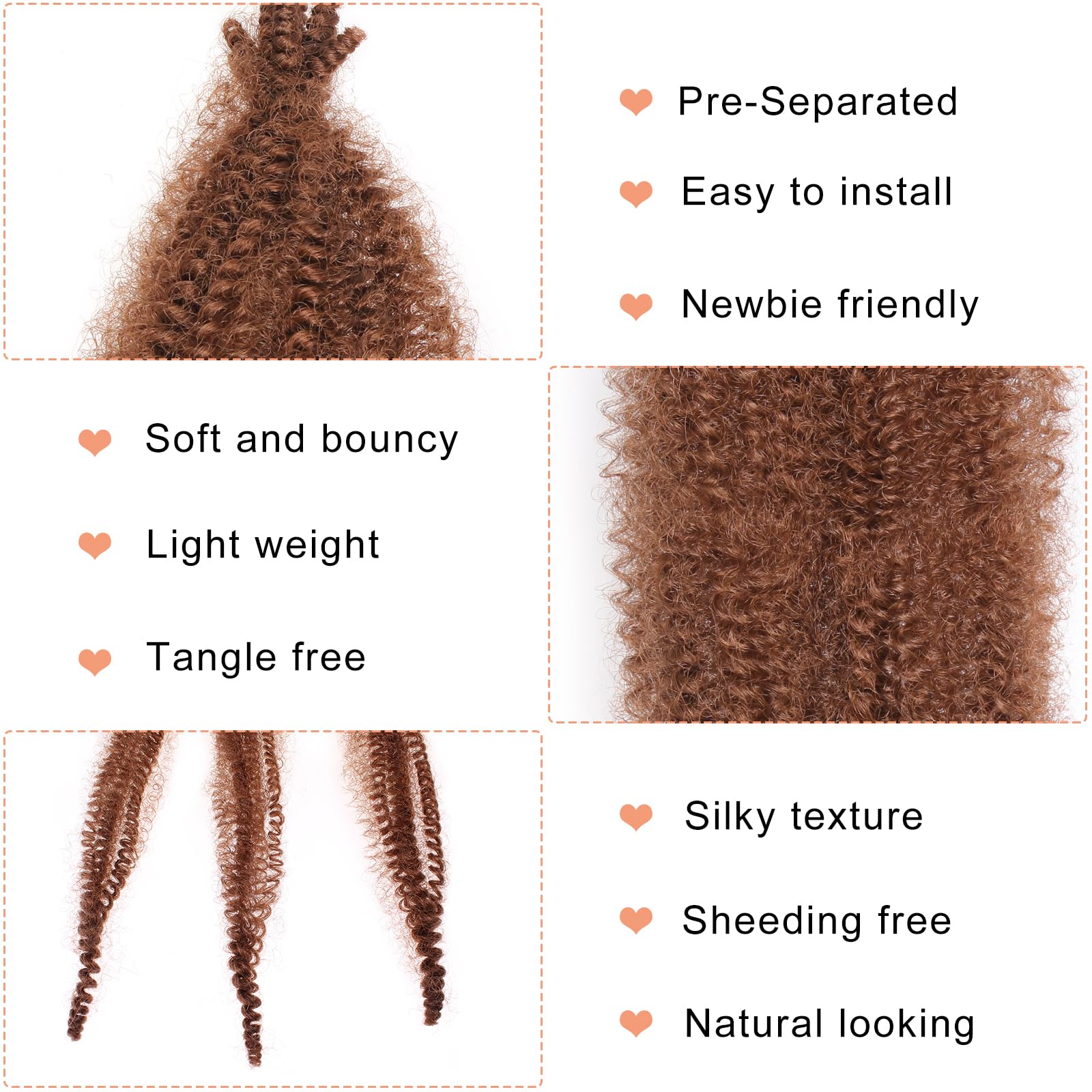 Mscat 16 Inch 3 Packs Pre-Separated Springy Afro Twist Hair for Marley Twist Crochet Braiding Synthetic Hair Extensions (8 Strands/Pack,30#) - Image 3