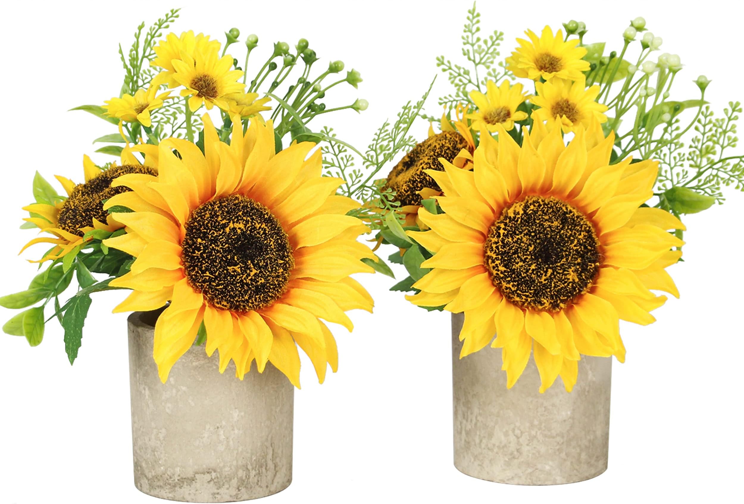 2pcs Sunflower Decor Yellow Fake Sunflower in Pots, Artificial Sunflower for Bathroom Home Kitchen Rustic Table Centerpiece Shelf Decor
