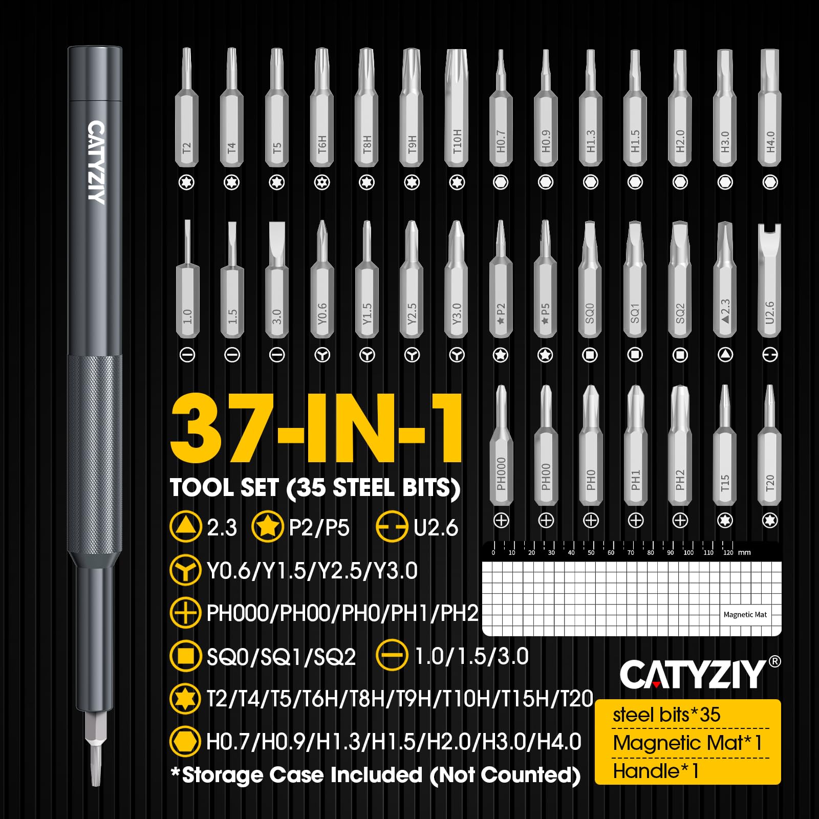 Juego de destornilladores de precisión 37 en 1, mini kit de herramientas de reparación con punta magnética y alfombrilla magnética para iPhone, MacBook, portátil, PS5, Xbox, Switch, gafas