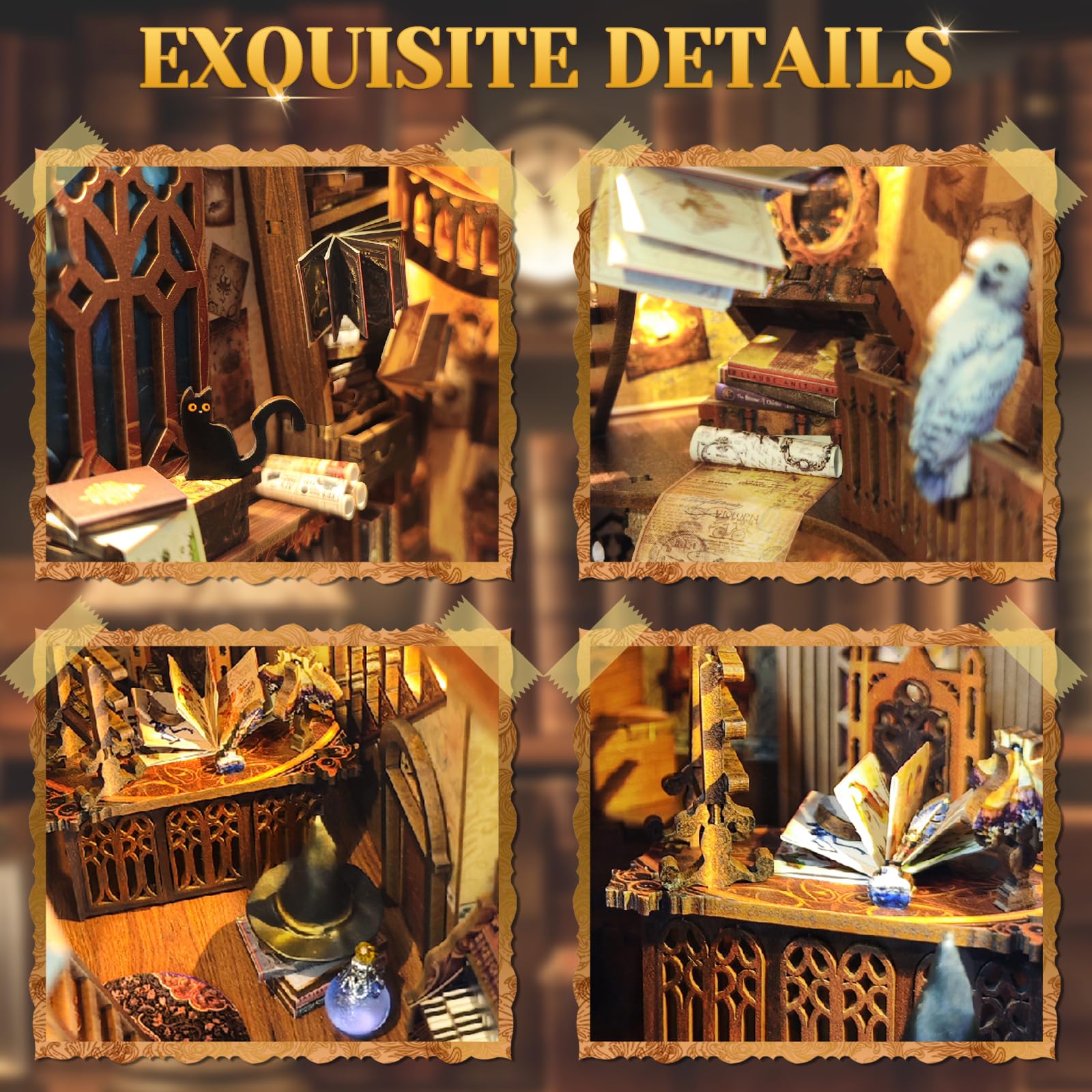 RONSTONE DIY Magische Welt Book Nook Kit, DIY Puppenhäuser Miniatur Haus Kit mit Staubschutzhülle und LED-Licht, 3D Puzzle Buchstützen aus Holz, Kreative Geschenkdekoration für Erwachsene ab 14+