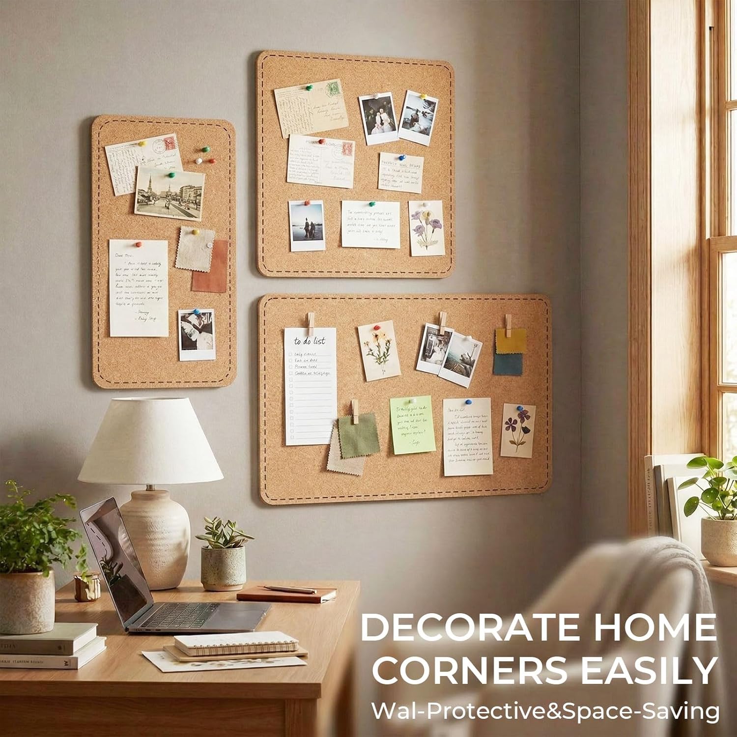 3 Pack Large Felt Bulletin Boards for Wall 24" x 16" Frameless Picture Vision Board for Office 16"/7"x 16" Alternative Cork Board with 60 Push Pins for Home, Classroom Pin Boards(Brown)