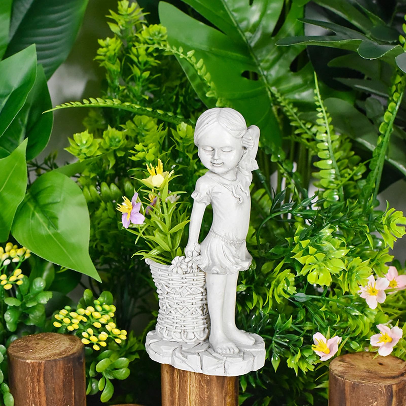 Statua da giardino per bambini e ragazzo, scultura decorativa per bambini, in resina, impermeabile, per cortile, patio, aiuola