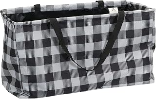 Household Essentials Krush Canvas Utility Tote | Reusable Grocery Bag | Black and White Plaid