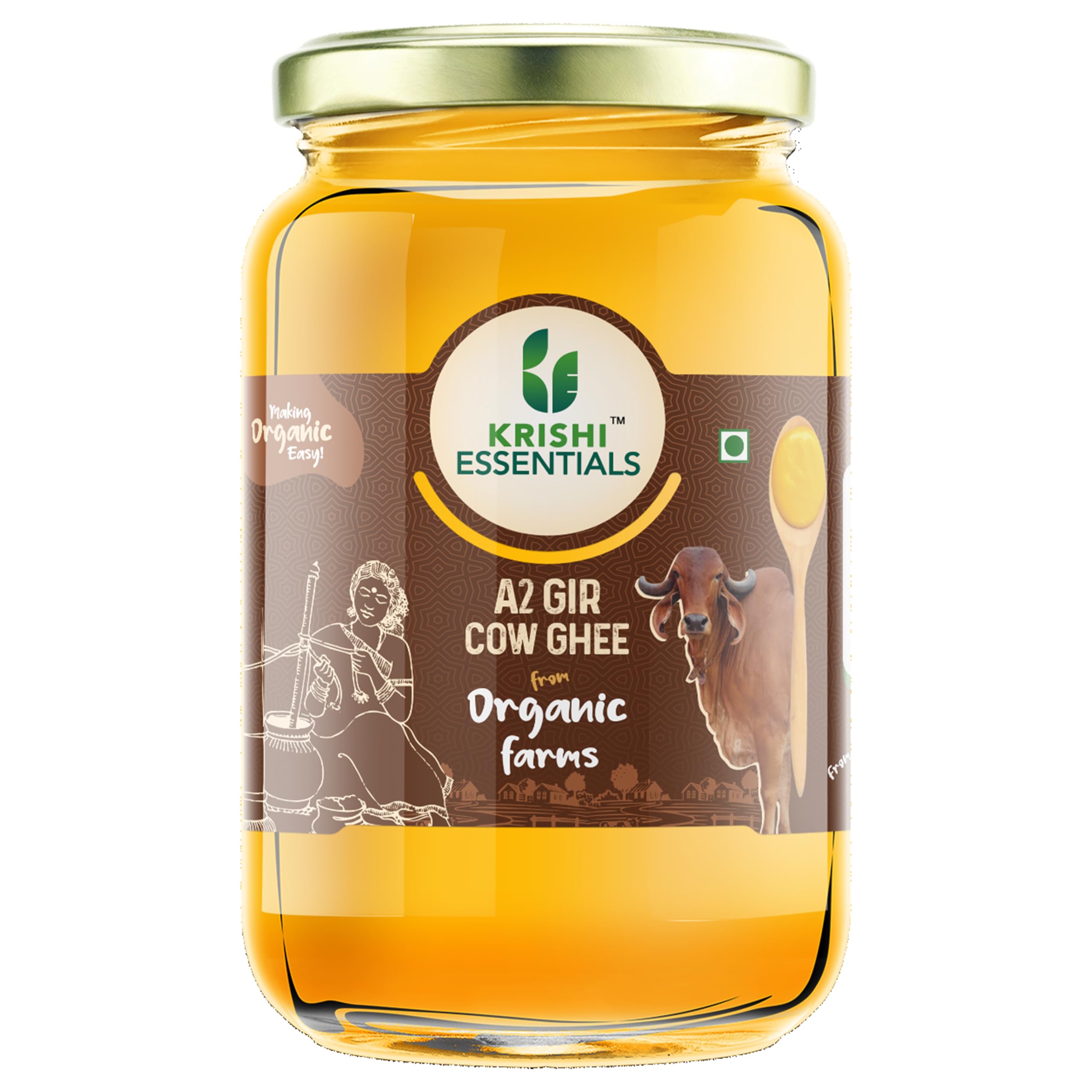 A2 Gir Cow Desi Ghee - 1 L | A2 Gir Cow Desi Ghee | Traditional Bilona Ghee | Hand-Churned Curd | 100% Organic & Grass-fed | Rich in Vitamins & Antioxidants | Glass Jar