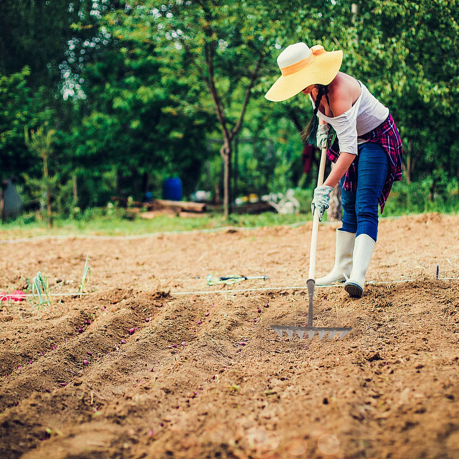 Rastrillo de jardín de Acero de 14 Dientes para césped y Hojas, Herramienta de jardinería de Metal sin Mango, Equipo de rastrillado de Patio Resistente para Uso doméstico y agrícola.