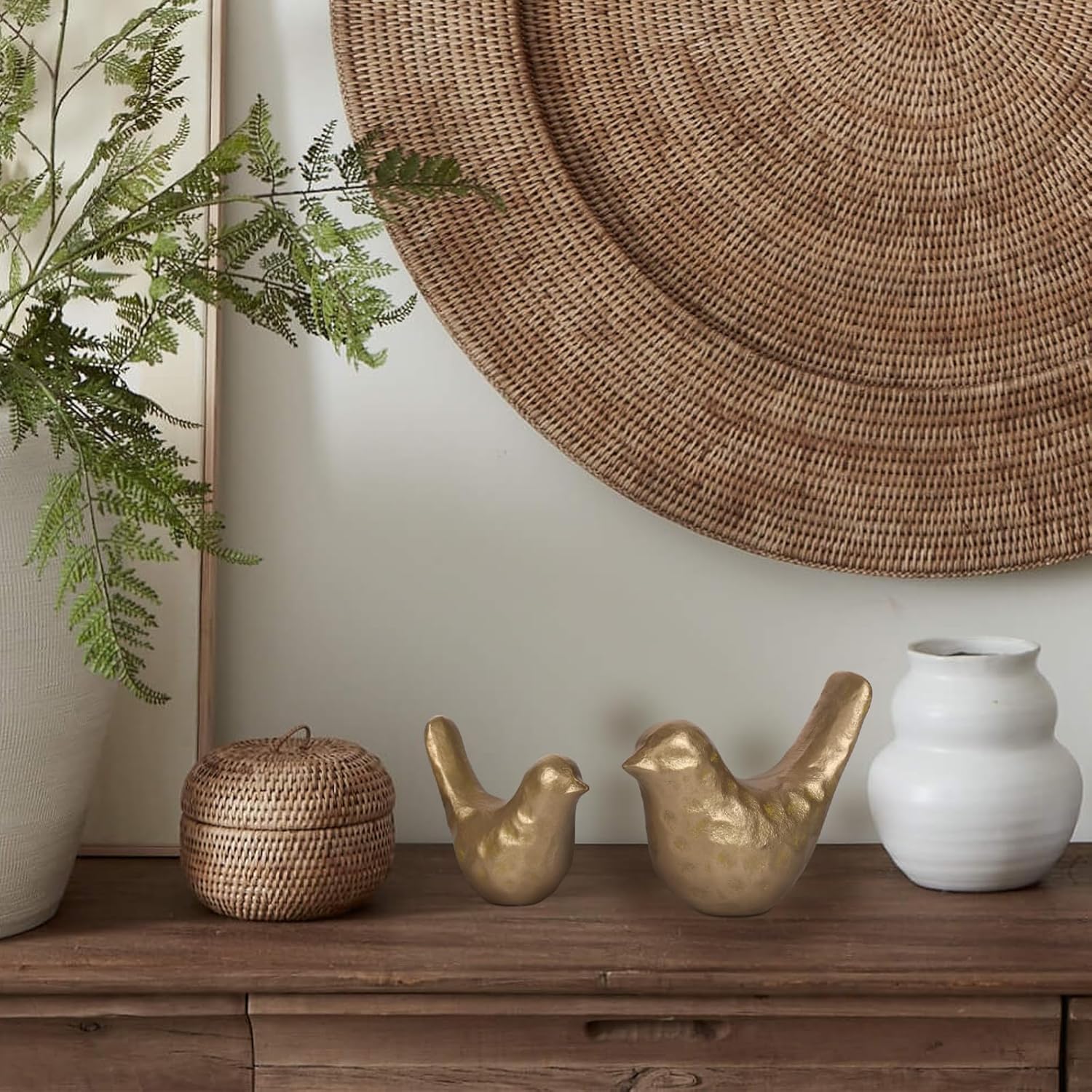 Elegant Cast Iron Bird Statue with Vintage Brass Coating – Gold Bird Figurine for Home Desk, Living Room, Bedroom, Office – Charming Decorative Ornament