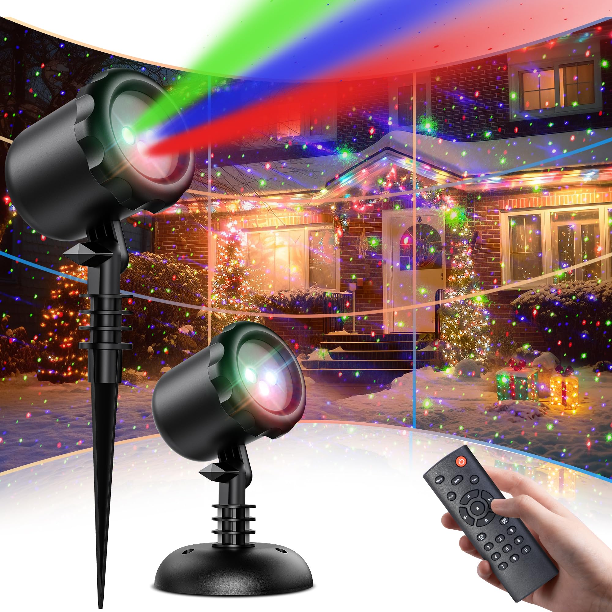 Christmas Laser Lights Outdoor, Upgraded Laser Christmas Projector Lights Outdoor, 3 Color Moving RGB Holiday Projector Lights Outdoor with Remote and Timer, Star Shower Laser Lights for Home Garden
