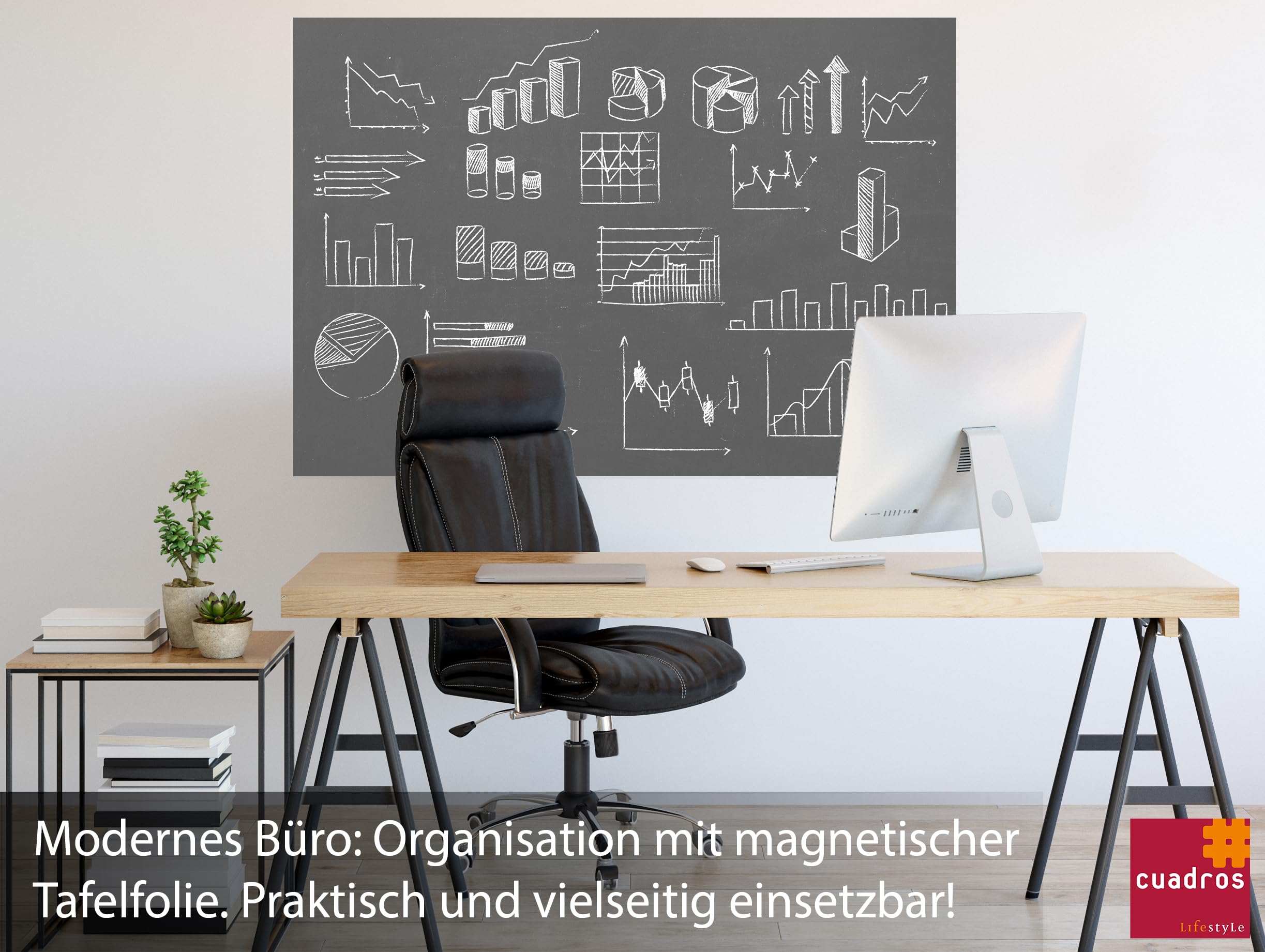 Tafelfolie 100 x 300 cm | Magnetisch und selbstklebend - Vinyl- Kreidefolie | Magnettafel | inkl. Kreide + Neodym-Magnete | Tafel 100x300 cm Grau