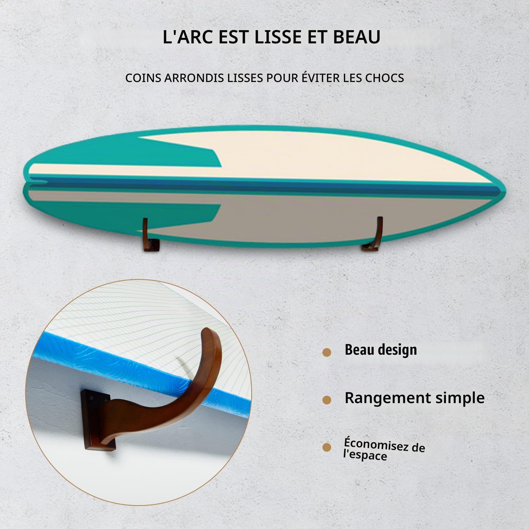 Support mural pour planche de surf - Pour planches longues et courtes