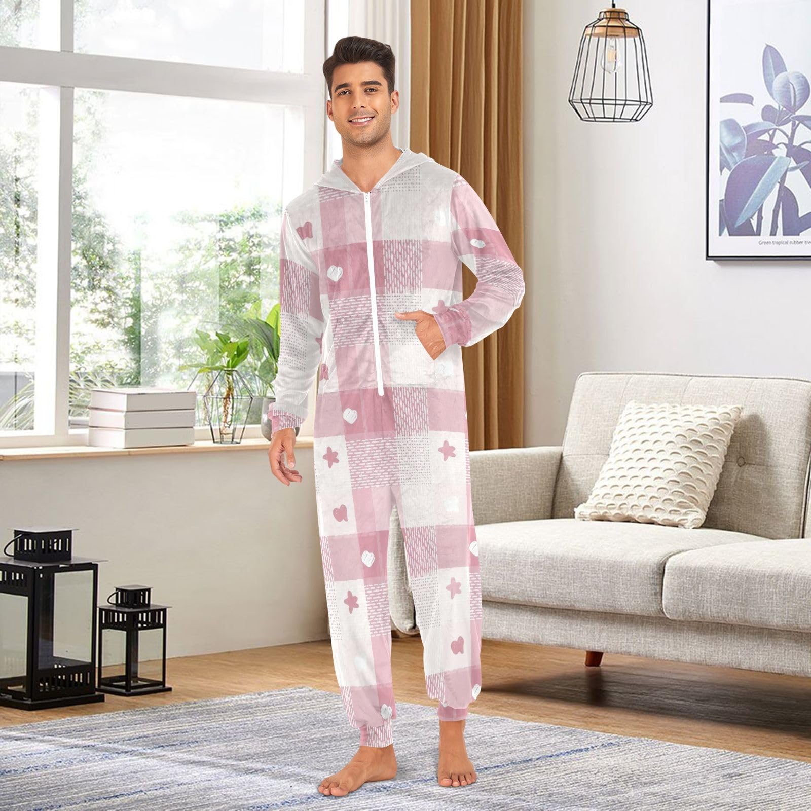 Pigiama a tutina per adulti rosa bianco, tuta in morbido velluto di cristallo, biancheria da notte invernale unisex per vacanze invernali