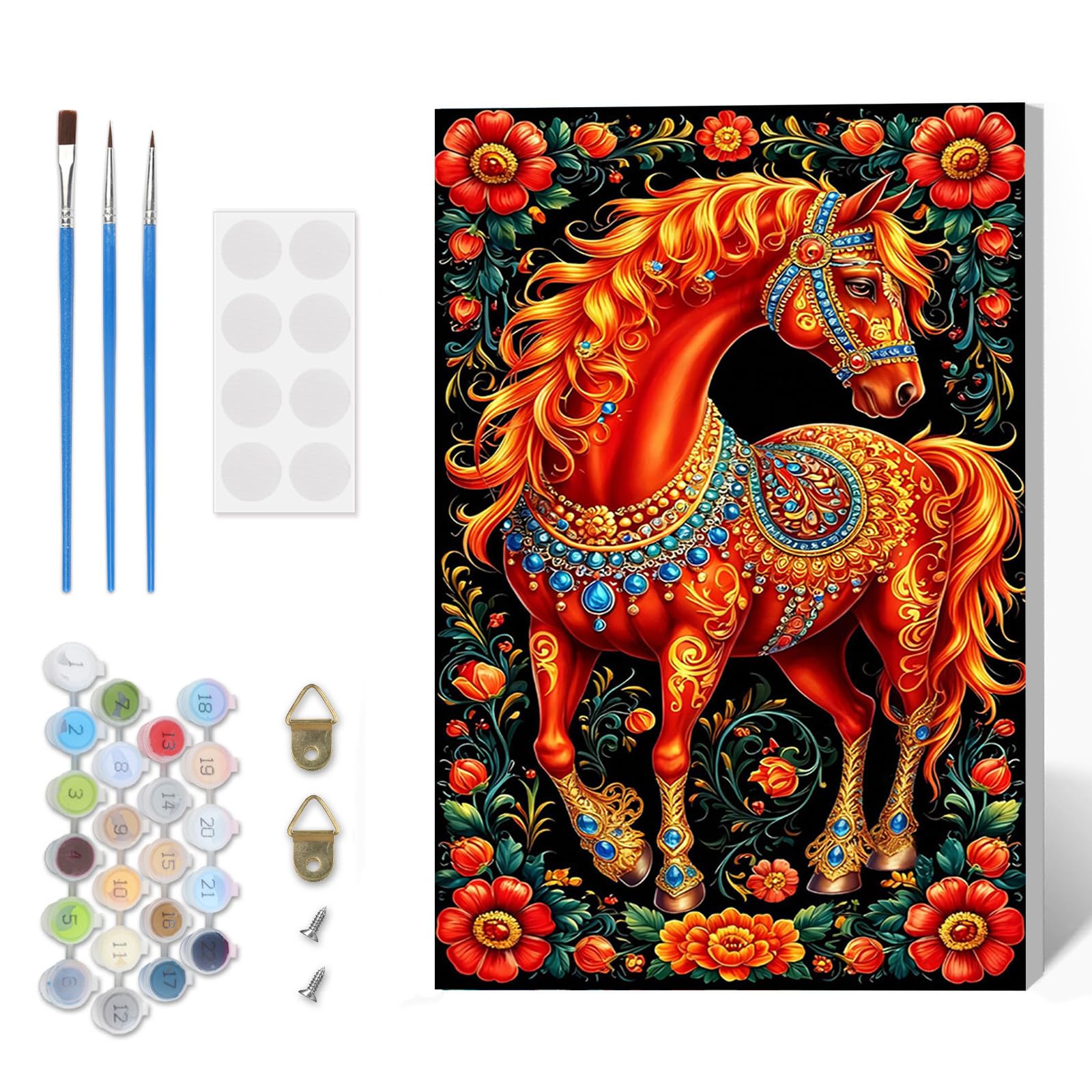 Paint by Numbers Kit for Adults Beginner with Frame, Horse Adults' Paint-by-Number Kits on Canvas, Flowers DIY Acrylic Painting by Numbers Easy Animal Oil Painting by Number Kits for Home Decor 8x12in