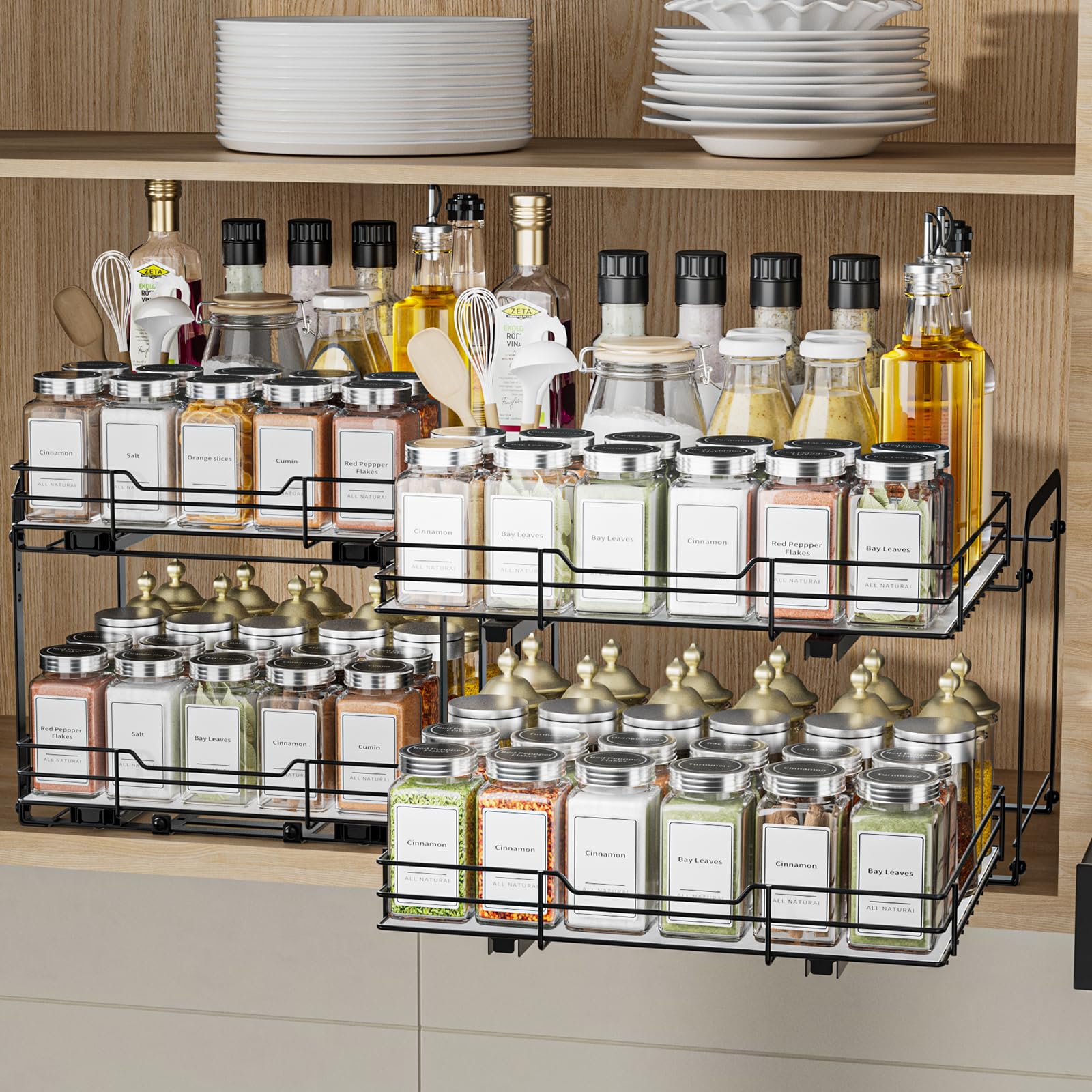 Especieros Con Cajón Deslizante, Especiero De 2 Niveles, Organizador Armario Cocina De Altura Ajustable, Estante Organizador Cocina 27.2 * 34.3 * 24CM