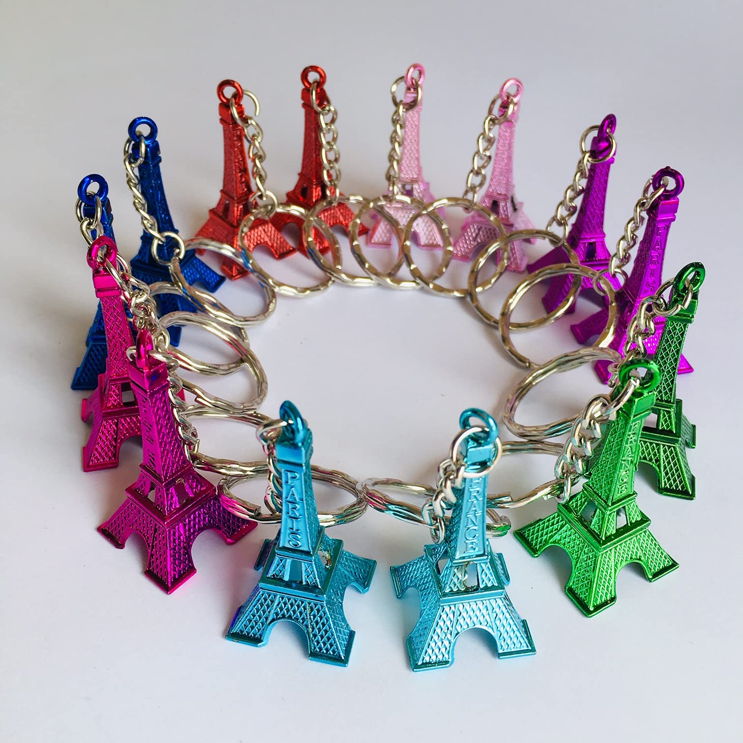 Juego de 100 llaveros de metal París Torre Eiffel – altura 4 cm y 7 colores surtidos