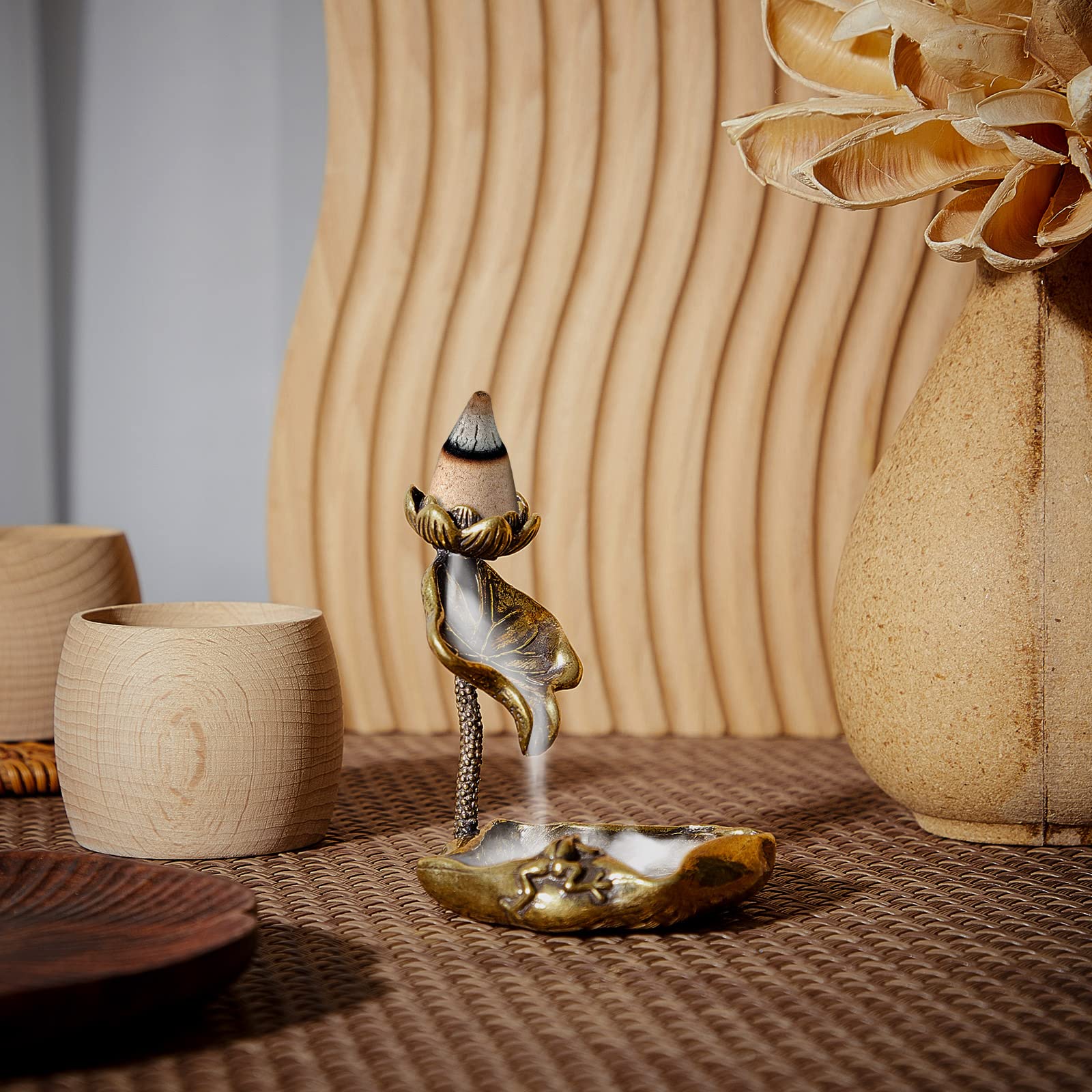 Amazon.com: Zhehao 2 Pcs Brass Lotus Frog Waterfall Incense Burner