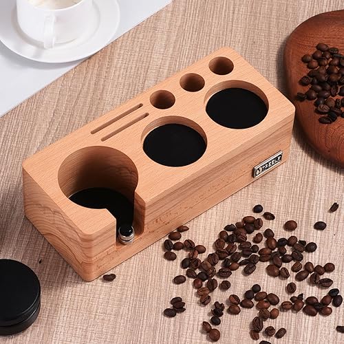 Espresso Tamping Station(51/54MM) beech, Espresso Coffee Anti-pressure Pad Stand, Espresso Organizer & Portafilter Holder,Coffee Station Organizer for Countertop