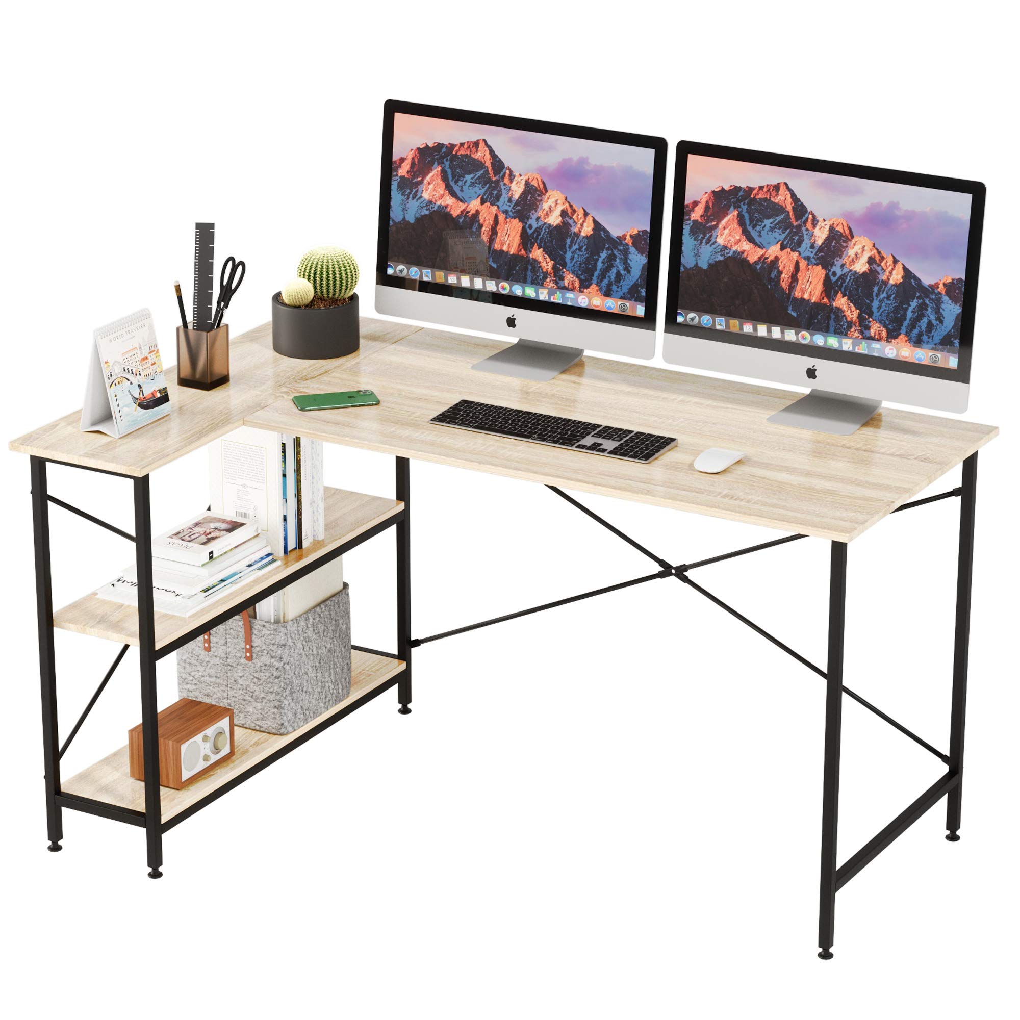 Buy Bestier L Shaped Desk with Storage Shelves 55 Inch Corner Computer Desk Writing Study Table