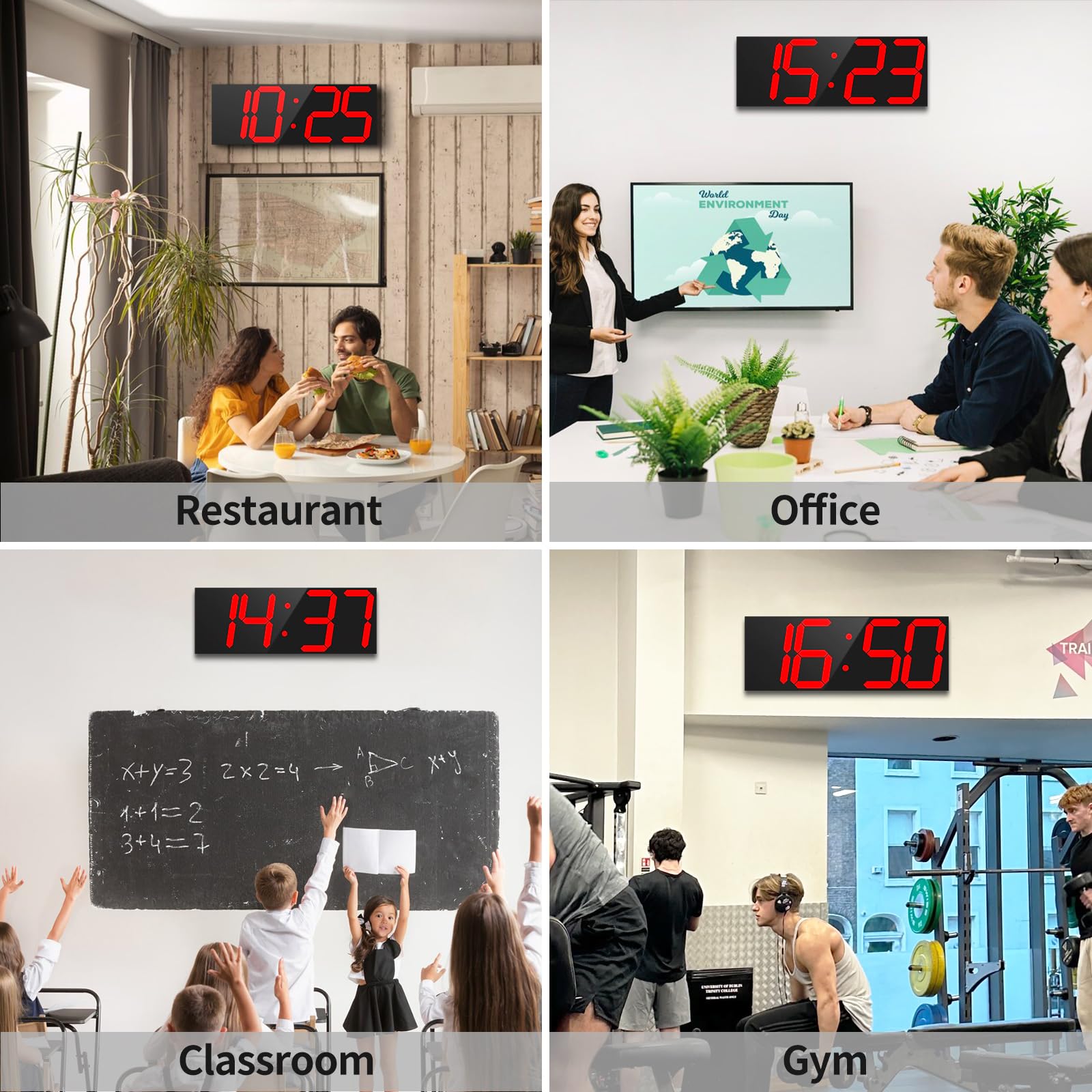 CHKOSDA Horloge murale numérique automatique de 47 cm, horloge murale LED avec grand écran, horloge multifonction avec alarme et minuterie, synchronisation automatique de l'heure, horloge numérique
