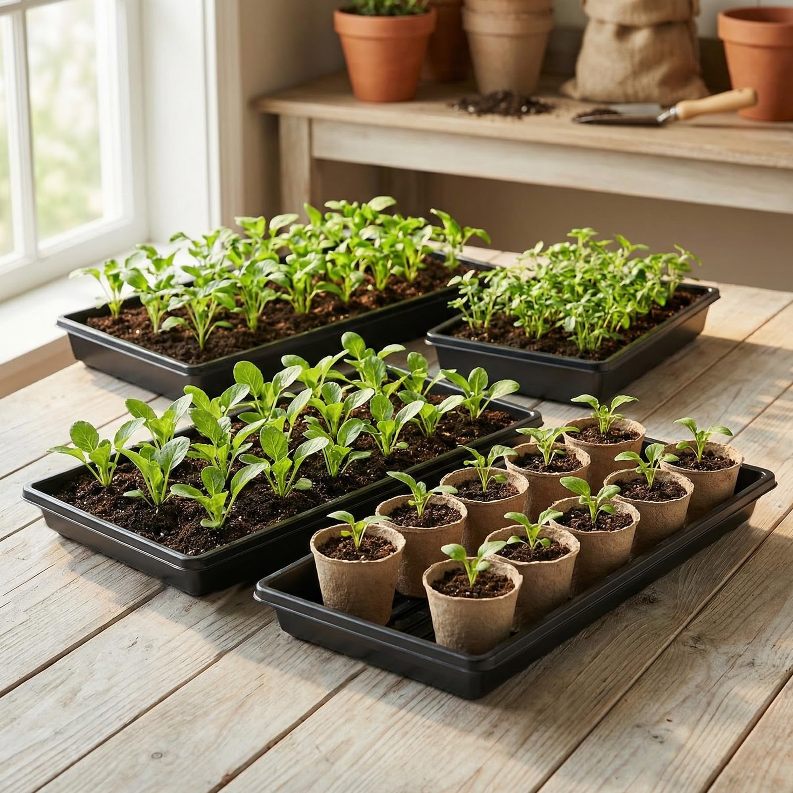 Lishang 6 Stück Kunststoffwanne Pflanzenwanne Gewächshauswanne Microgreens Anzuchtschalen Gewächshaus-Wanne Anzuchtschale Ohne Löcher Gewächshäuser und Garten Schwarz