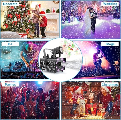 Miniatura 2 de Hakuta Máquina de nieve mejorada de 800 W con 8 luces LED RGB, proyección LED y 2 controles remotos inalámbricos, perfecta para Navidad, Halloween,