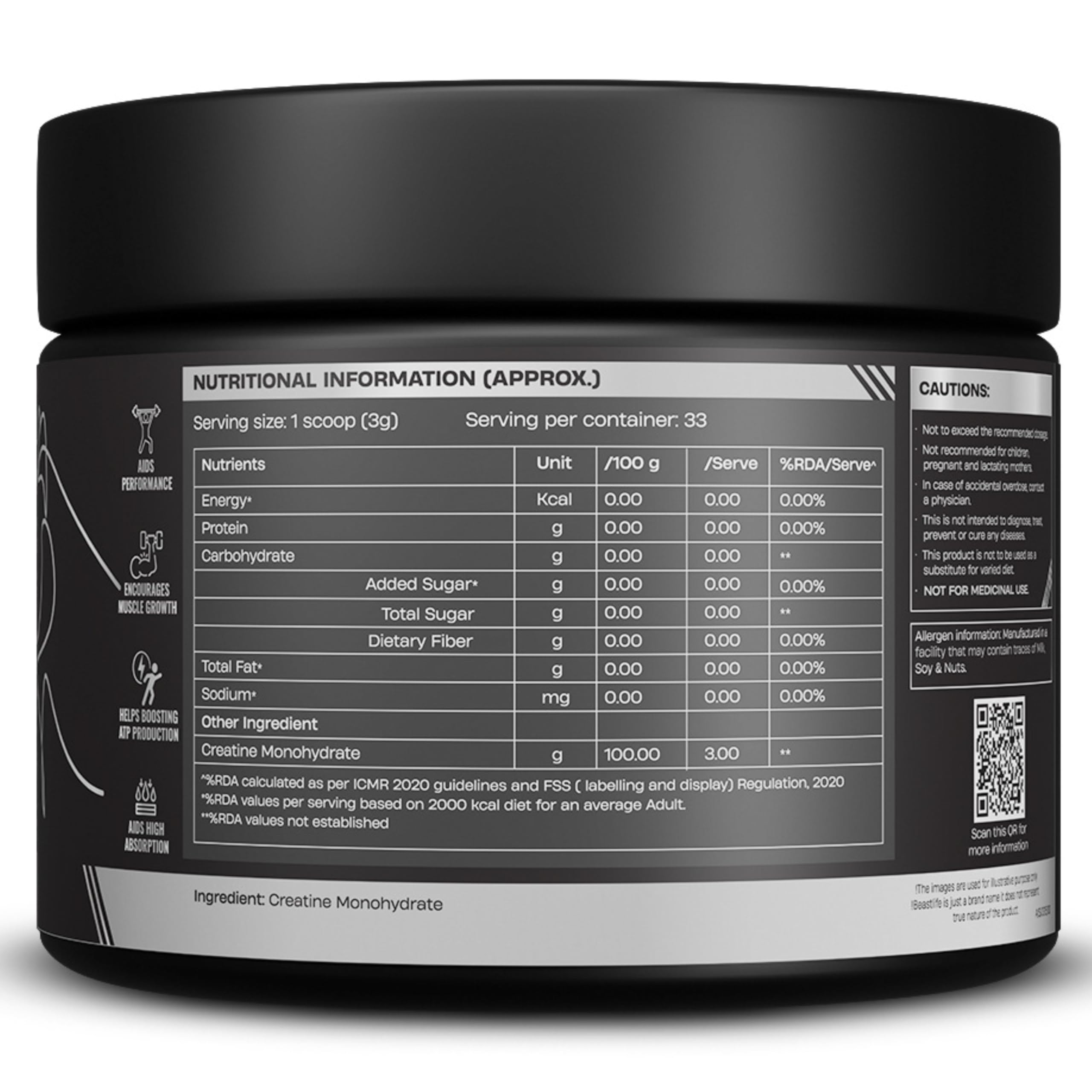BeastLife Creatine Monohydrate Powder 100g (33 Servings) Unflavoured | Super Micronized for Fast Absorption | NABL Lab Tested | Boosts Strength & Athletic Performance 4