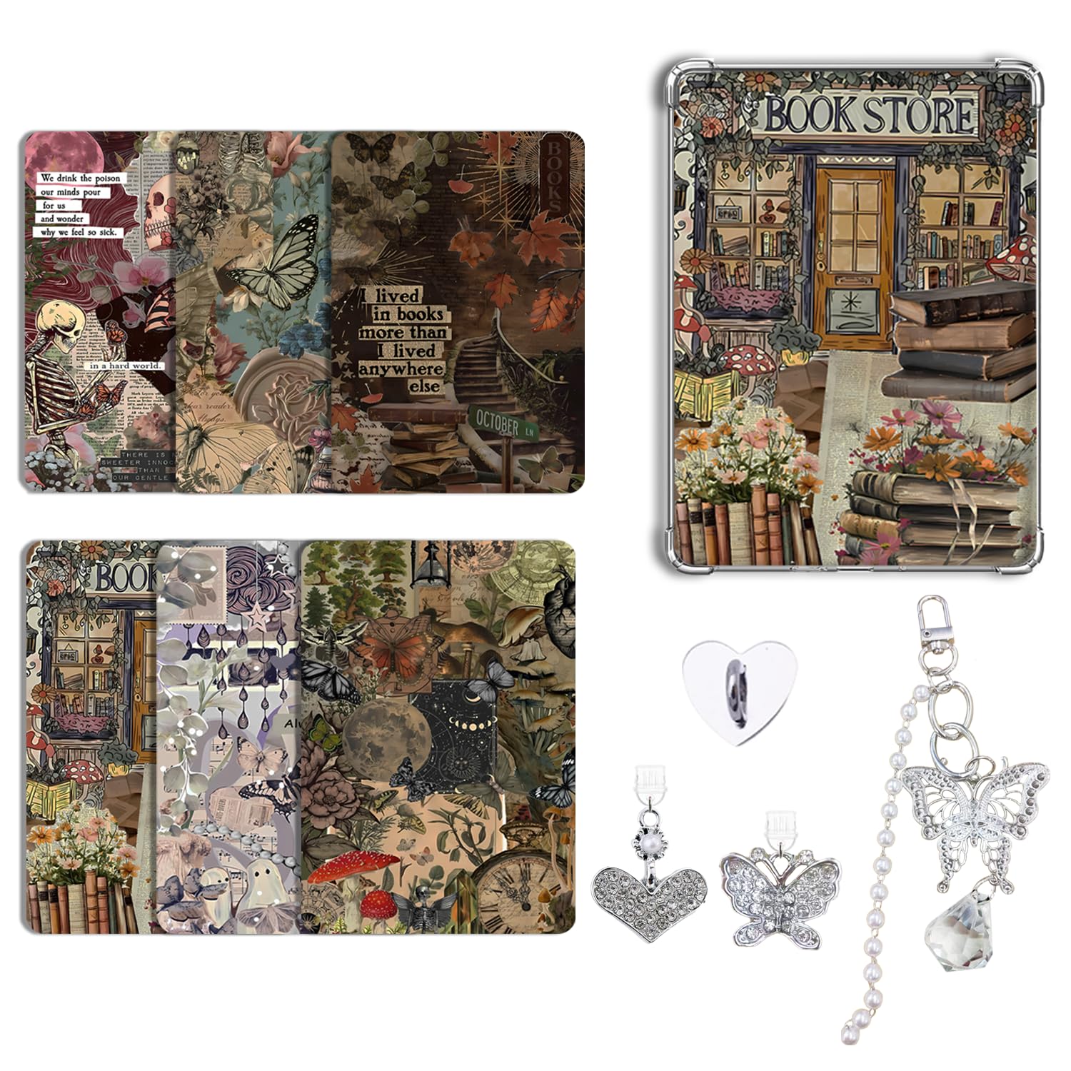 6 inserti in cartoncino per e-reader e 2 ciondoli antipolvere, 1 set di ciondoli per catena, 17,3 x 12,2 cm, accessori per carta bianca dall'11° al 12°, regalo per gli amanti dei libri